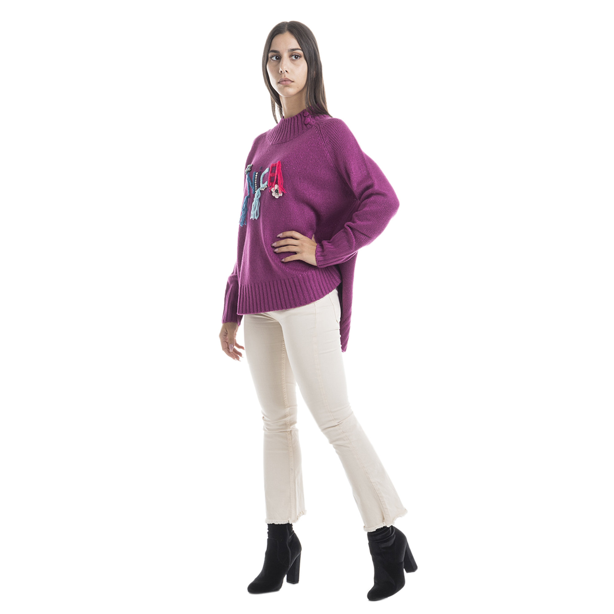Maglia over con ricamo frontale fucsia Sandro Ferrone vista1