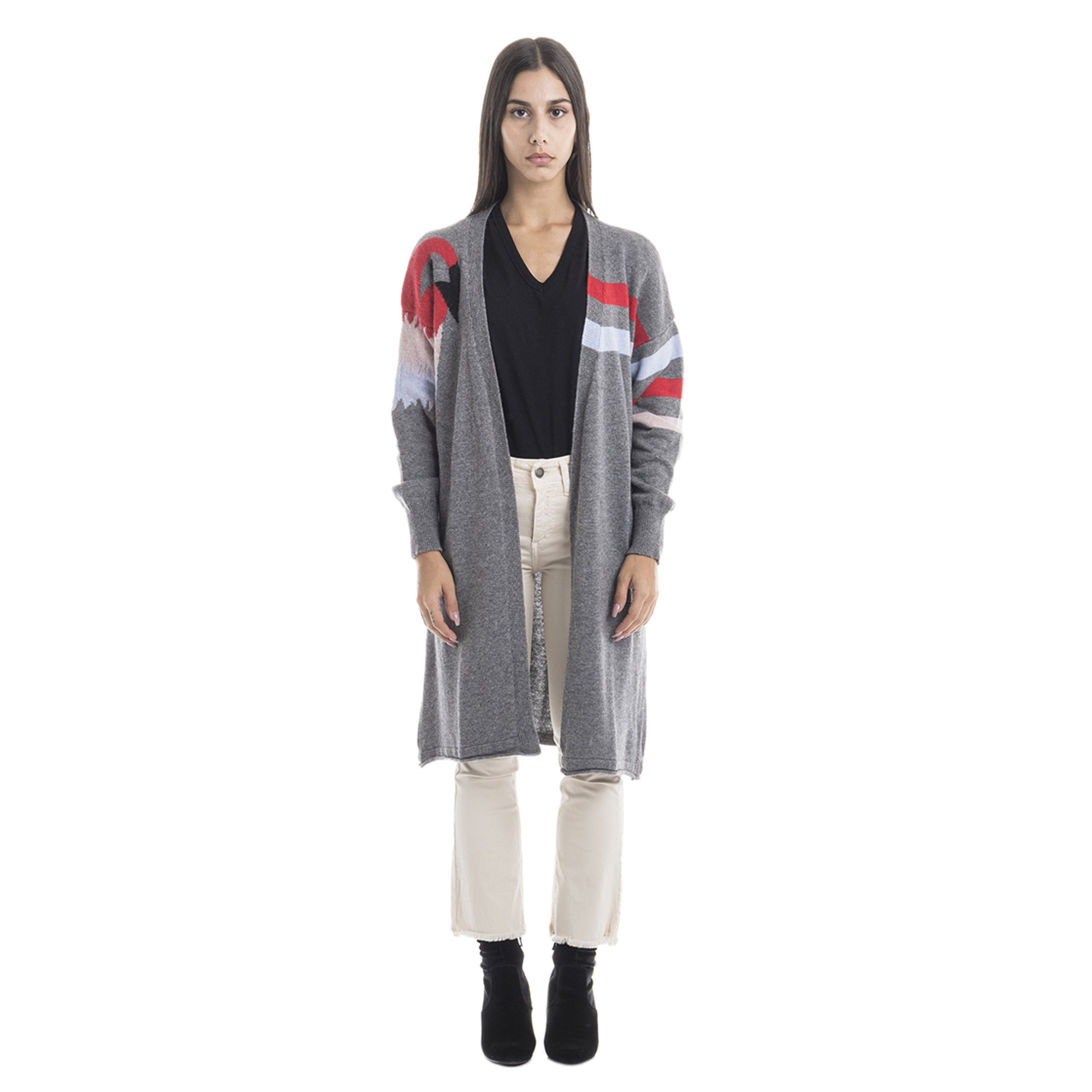 Maxi cardigan in lana e cashmere intarsio pappagallo Sandro Ferrone vista0