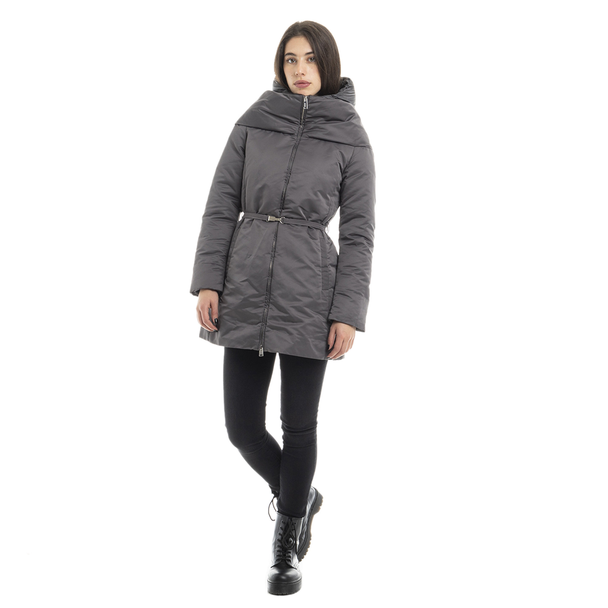 Piumino con cintura elastica grigio asfalto Add vista1