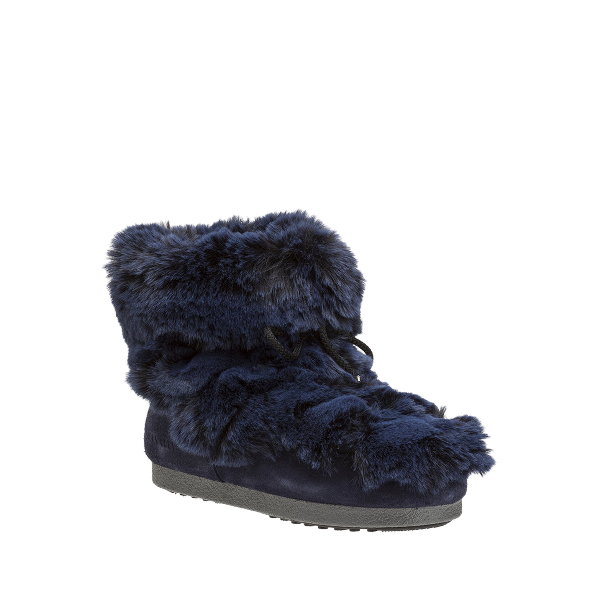 Stivaletti bassi in pelle ed ecopelliccia blu Moon Boot vista2