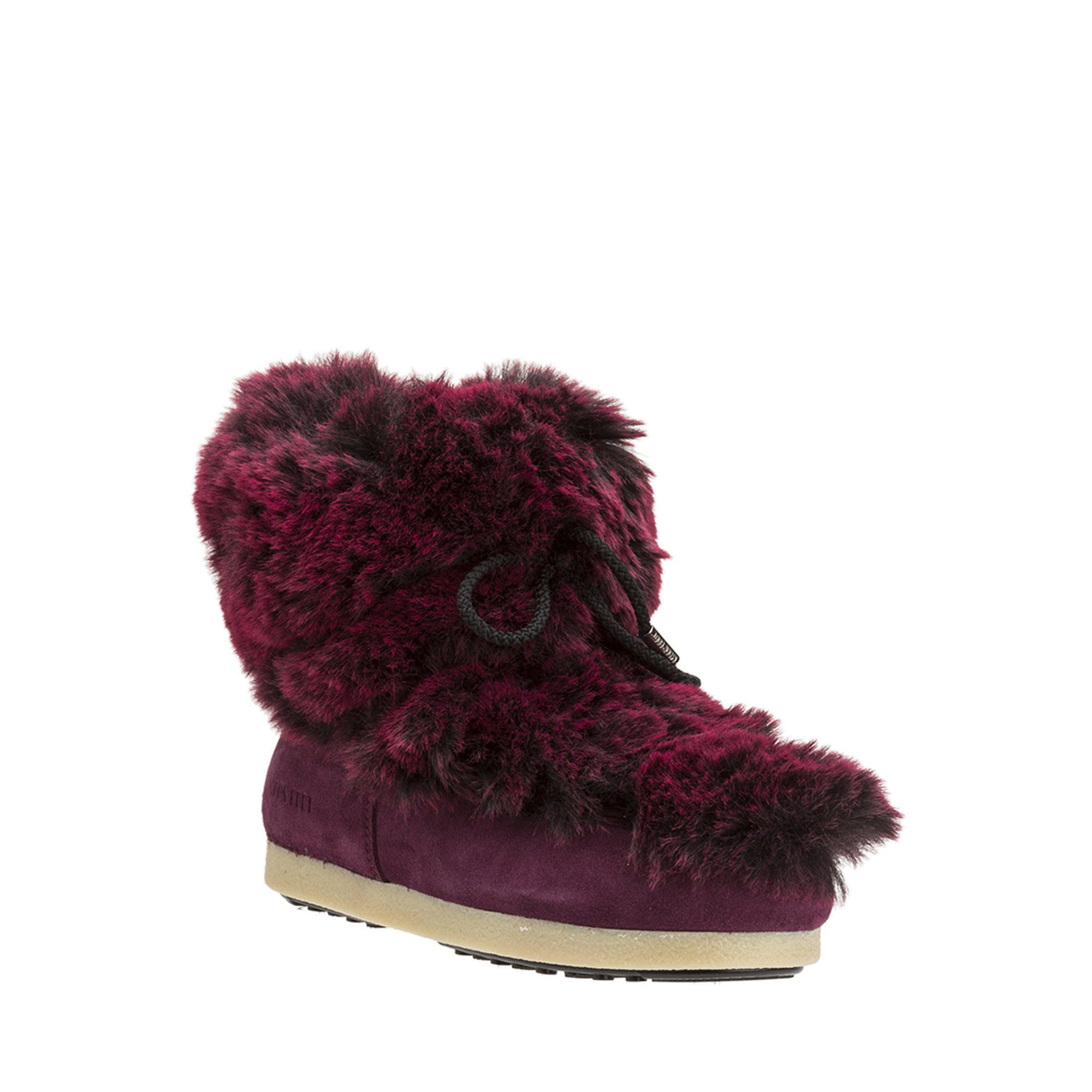 Stivaletti bassi in pelle ed ecopelliccia vinaccia Moon Boot vista2
