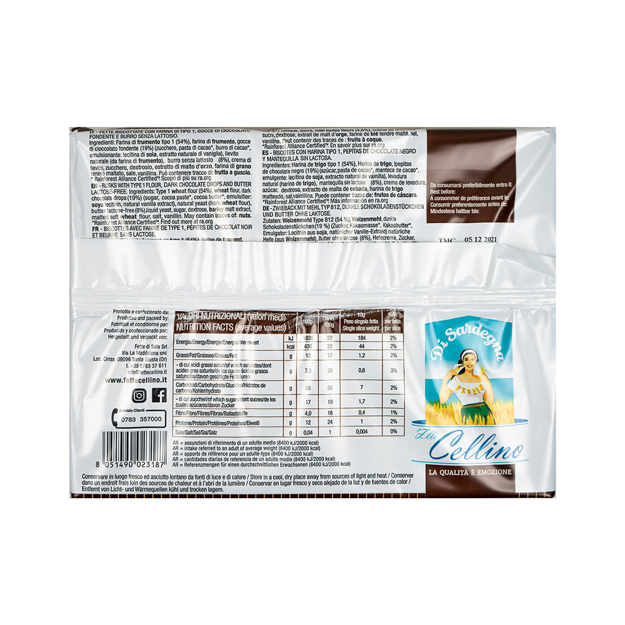 Mix Fette assortite: 2 Latte e Miele, 2 Cioccofette, 2 Cinque Cereali F.lli Cellino - Fette di Sole vista3