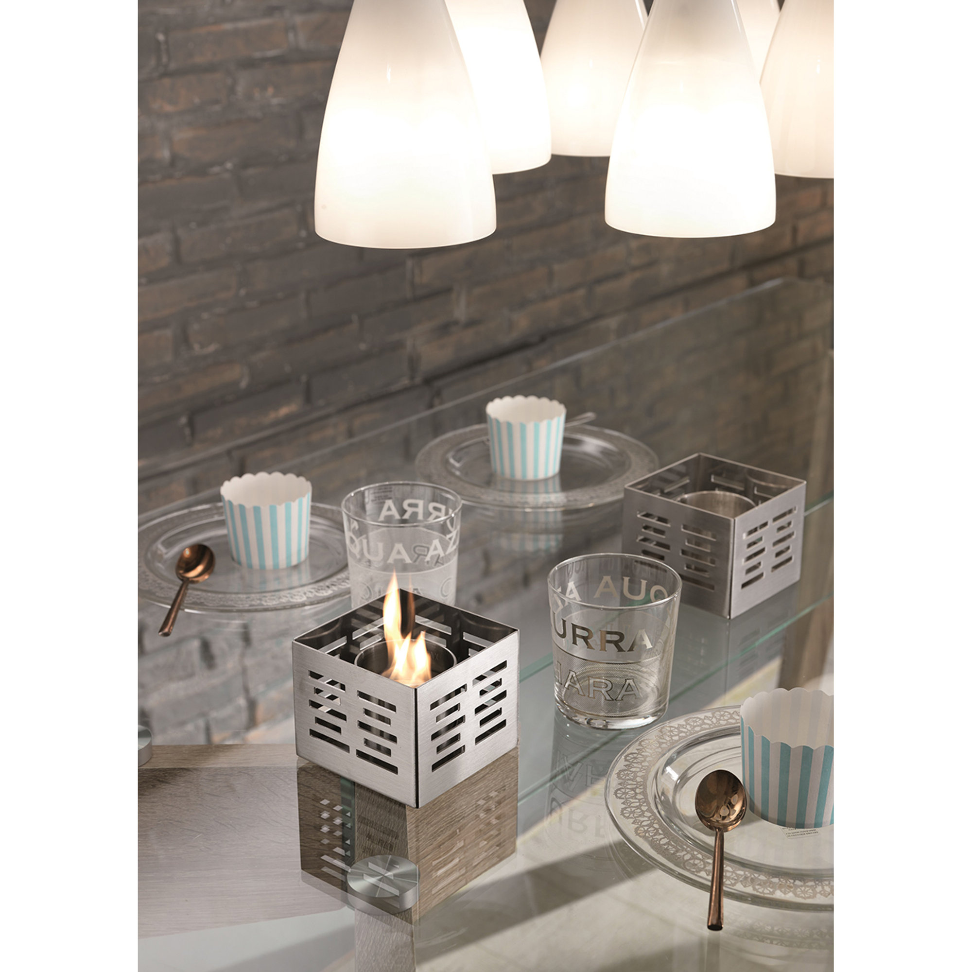Set of 3 tabletop bio fireplaces SET KATO, cement gray I caminetti Bioetanolo vista1