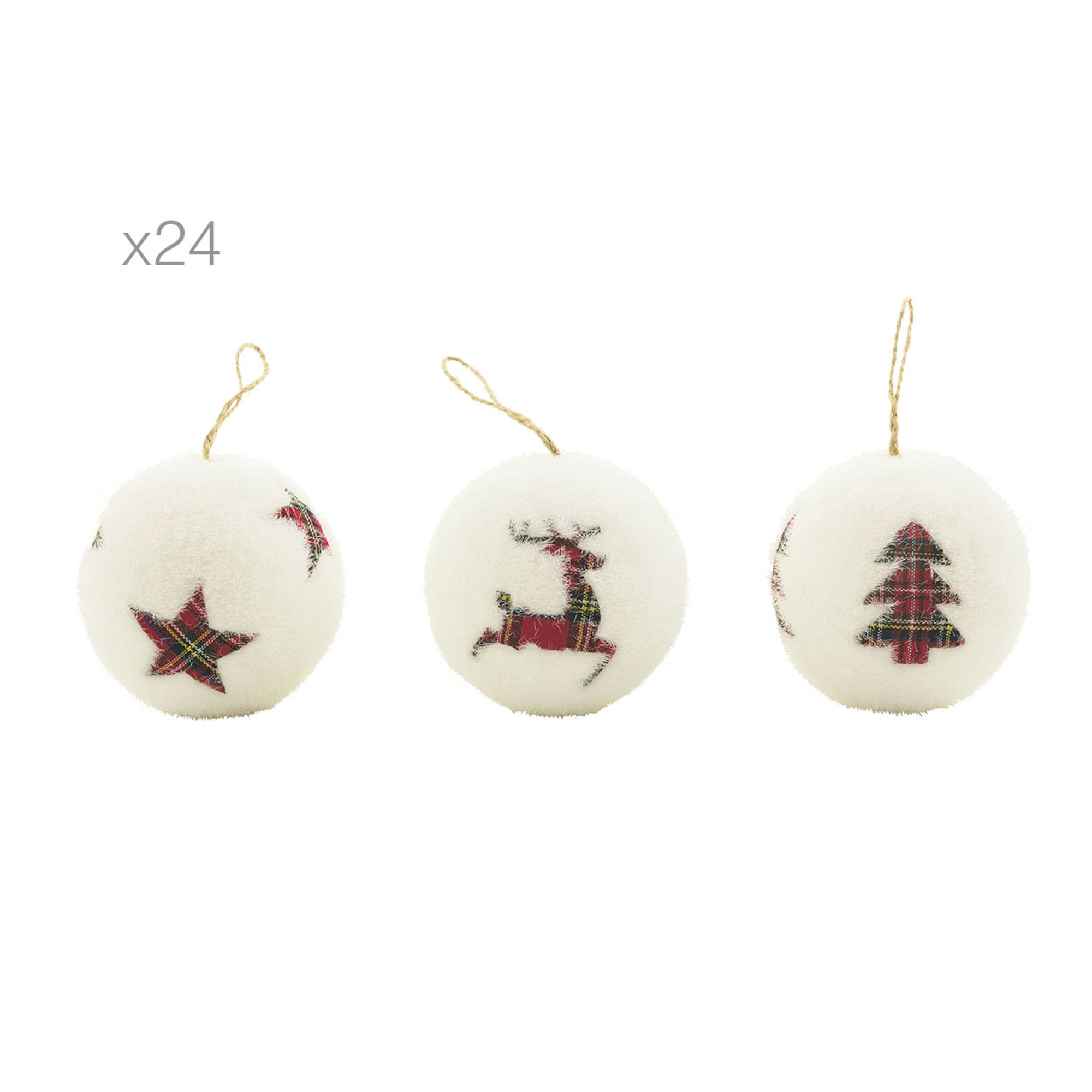 Set 24 palla bianca con deco tartan Feste a tavola vista0