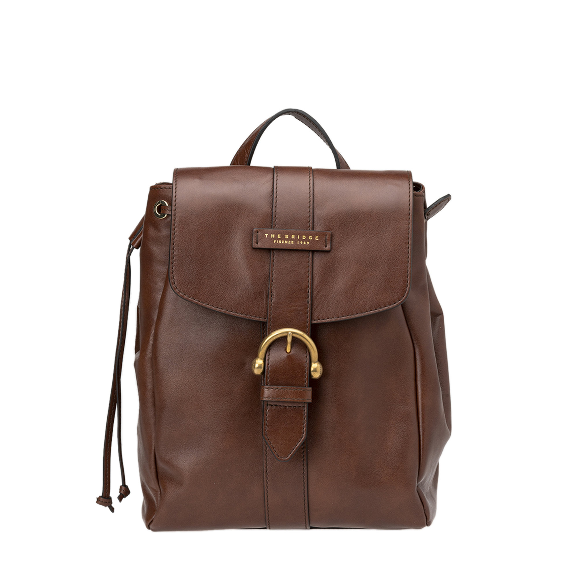 Zaino con patta in pelle marrone The Bridge vista0