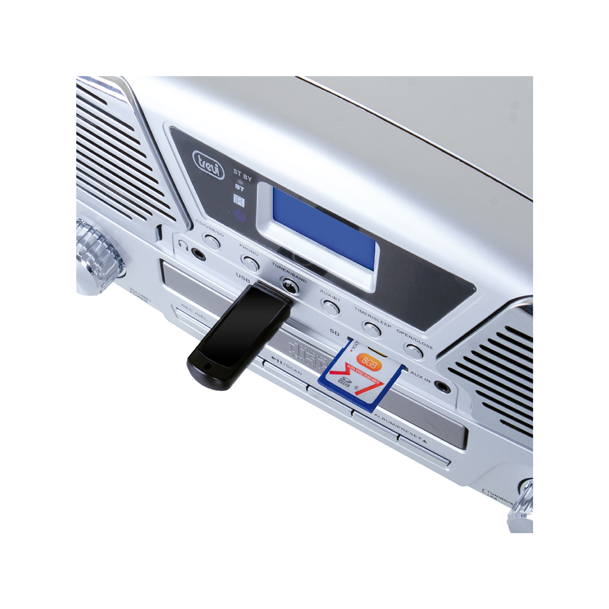 Sistema stereo giradischi con Encoding Radio CD MP3 USB SD Bluetooth, rosso Trevi vista3