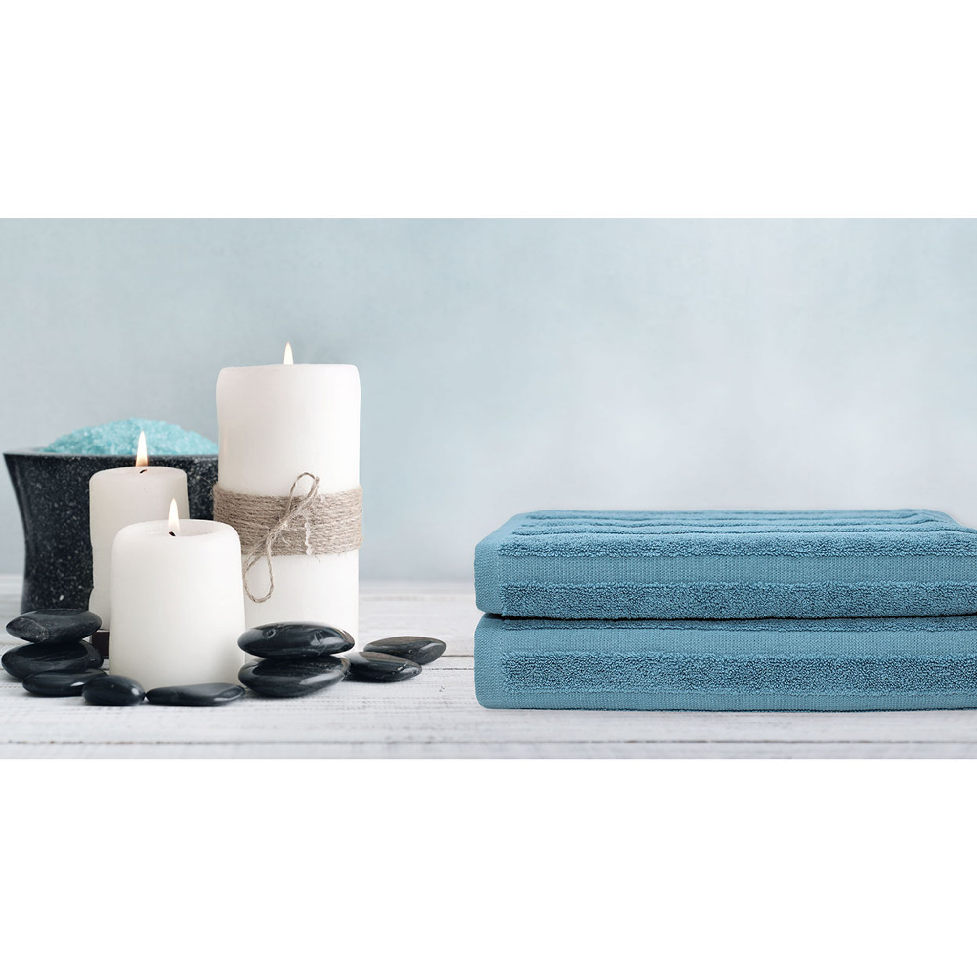 SALLYHORIZON Set spugna 100% cotone ospite + salvietta, petrolio Avvolgente cotone vista3