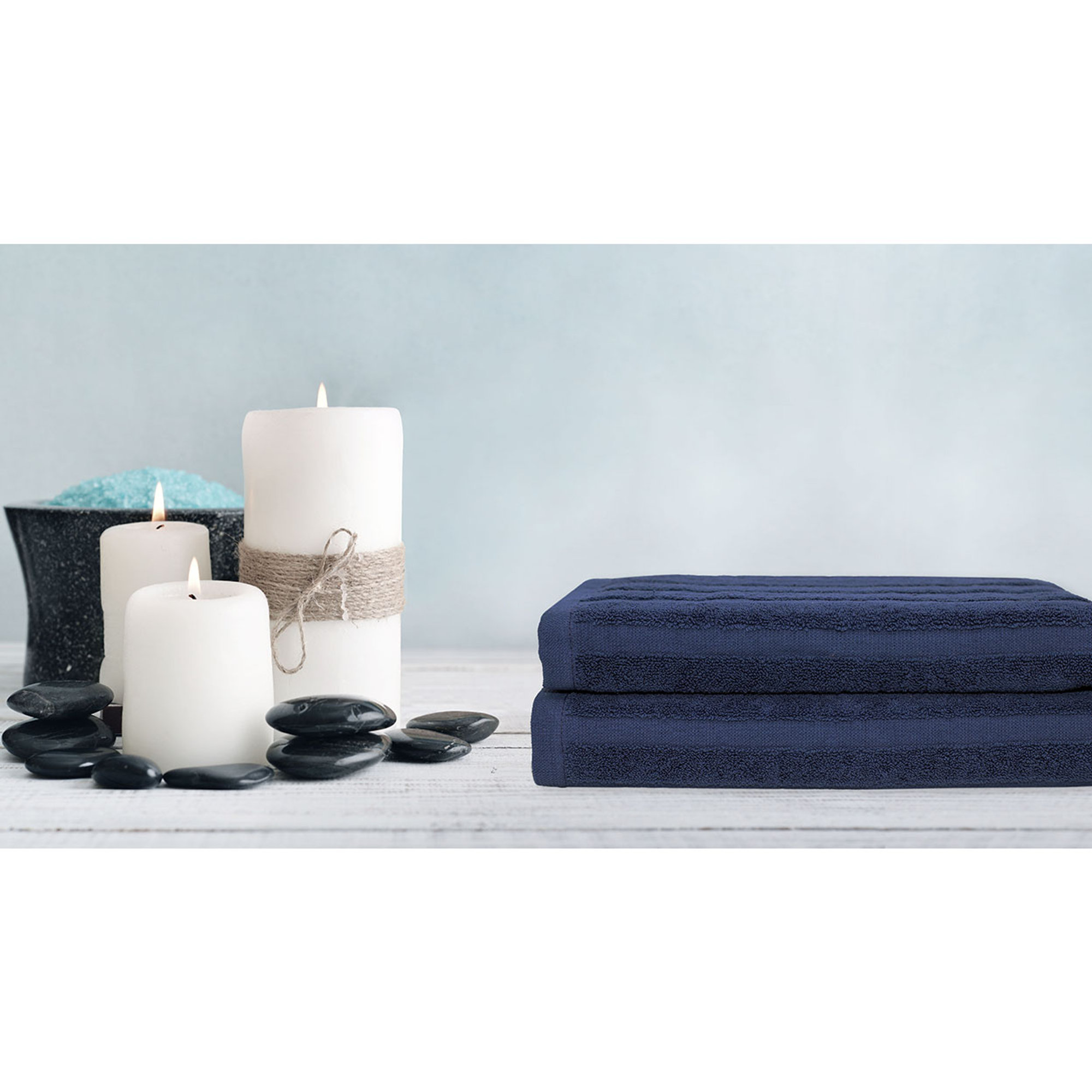 SALLYHORIZON Set spugna 100% cotone ospite + salvietta, avio Avvolgente cotone vista2