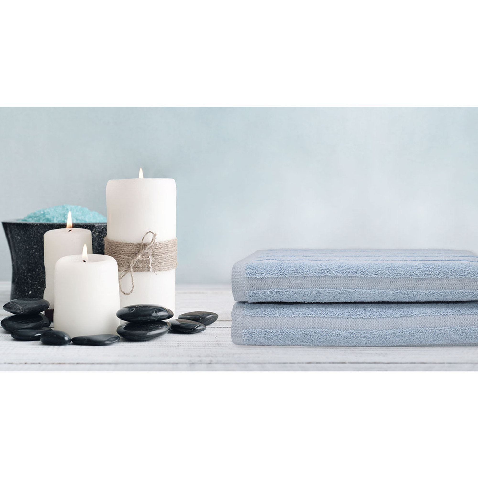 SALLYHORIZON Set spugna 100% cotone ospite + salvietta, azzurro Avvolgente cotone vista3