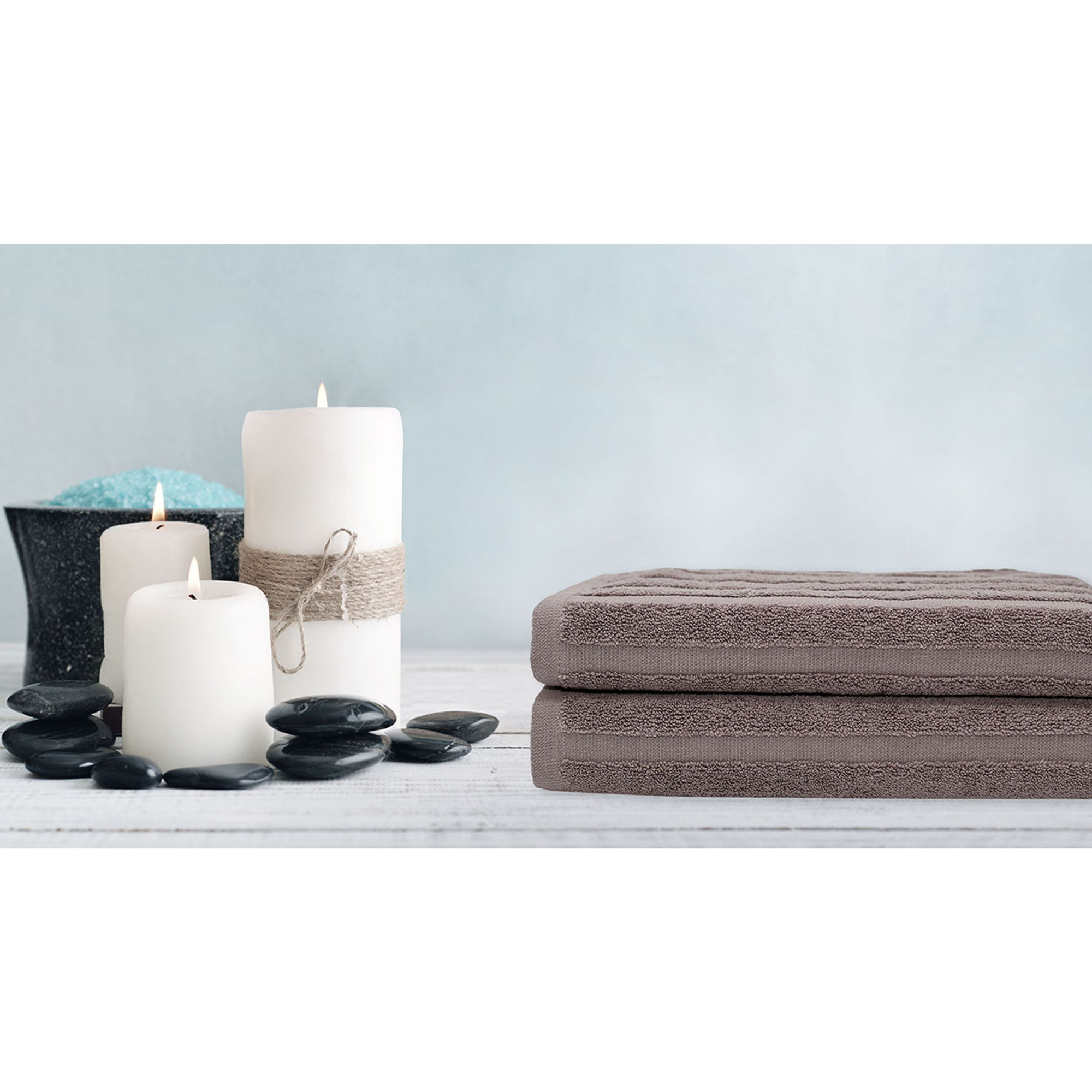SALLYHORIZON Set spugna 100% cotone ospite + salvietta, tortora Avvolgente cotone vista1