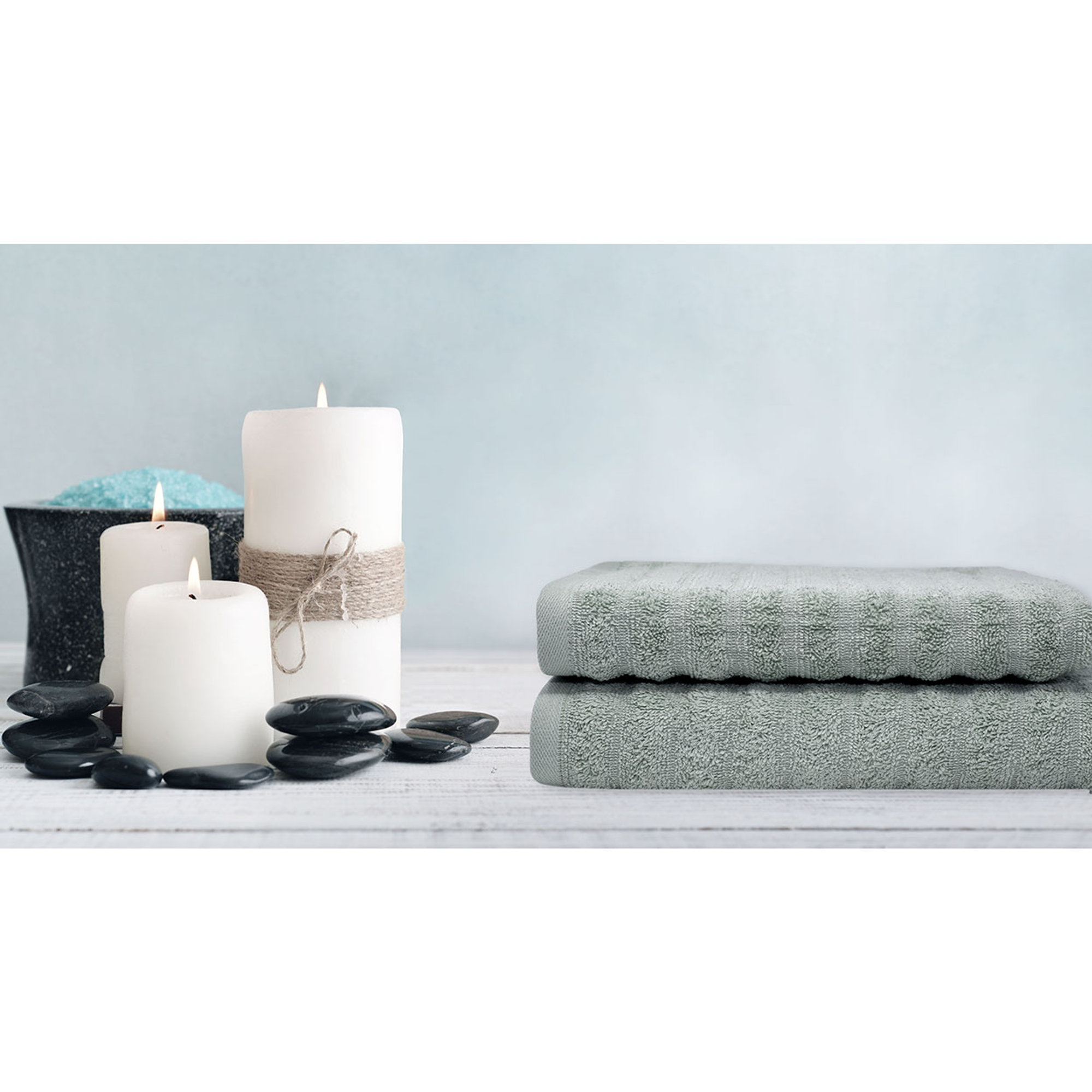 SALLYLINES Set spugna 100% cotone ospite + salvietta, salvia Avvolgente cotone vista2