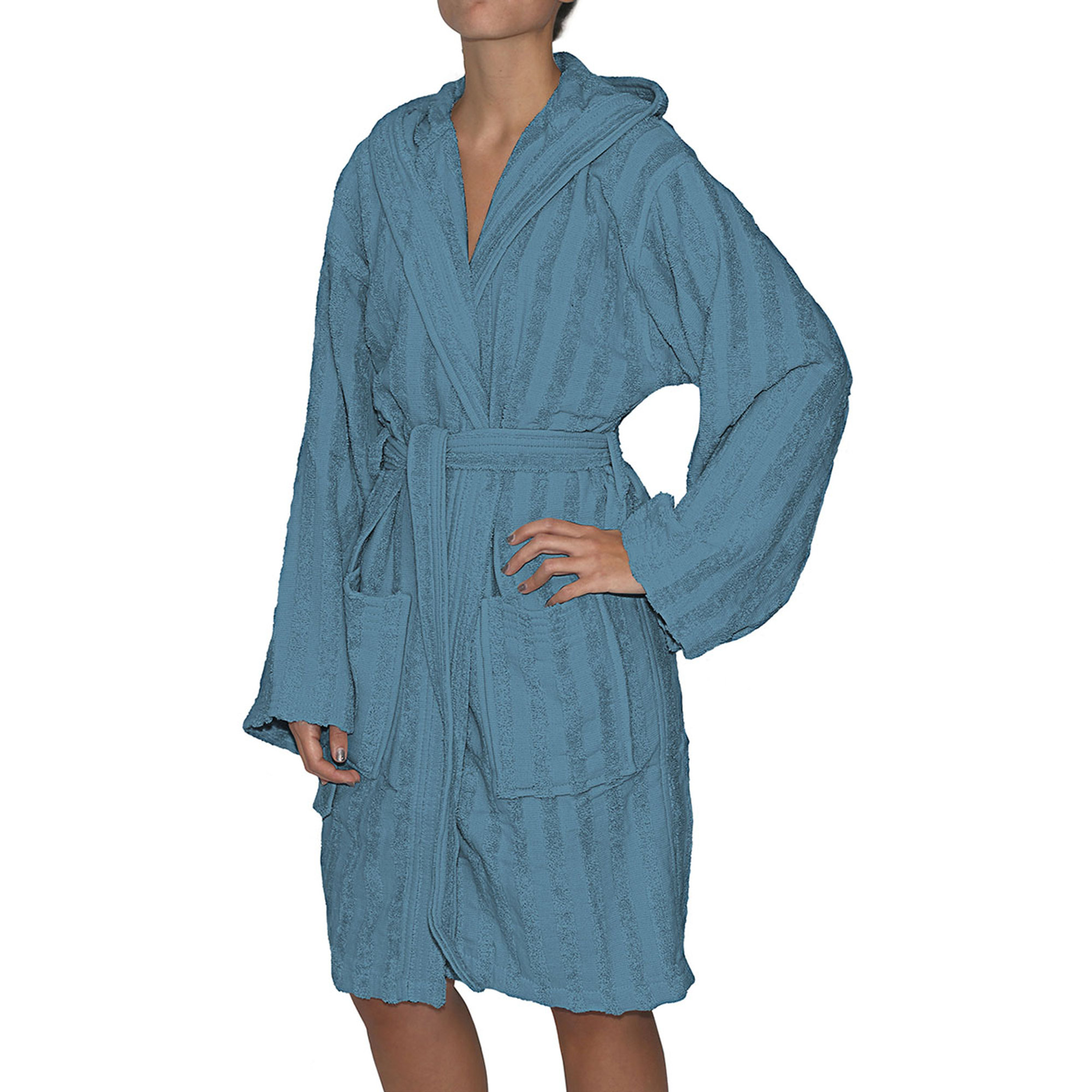 SALLYHORIZON Accappatoio Jacquard in spugna 100% cotone, petrolio Avvolgente cotone vista1