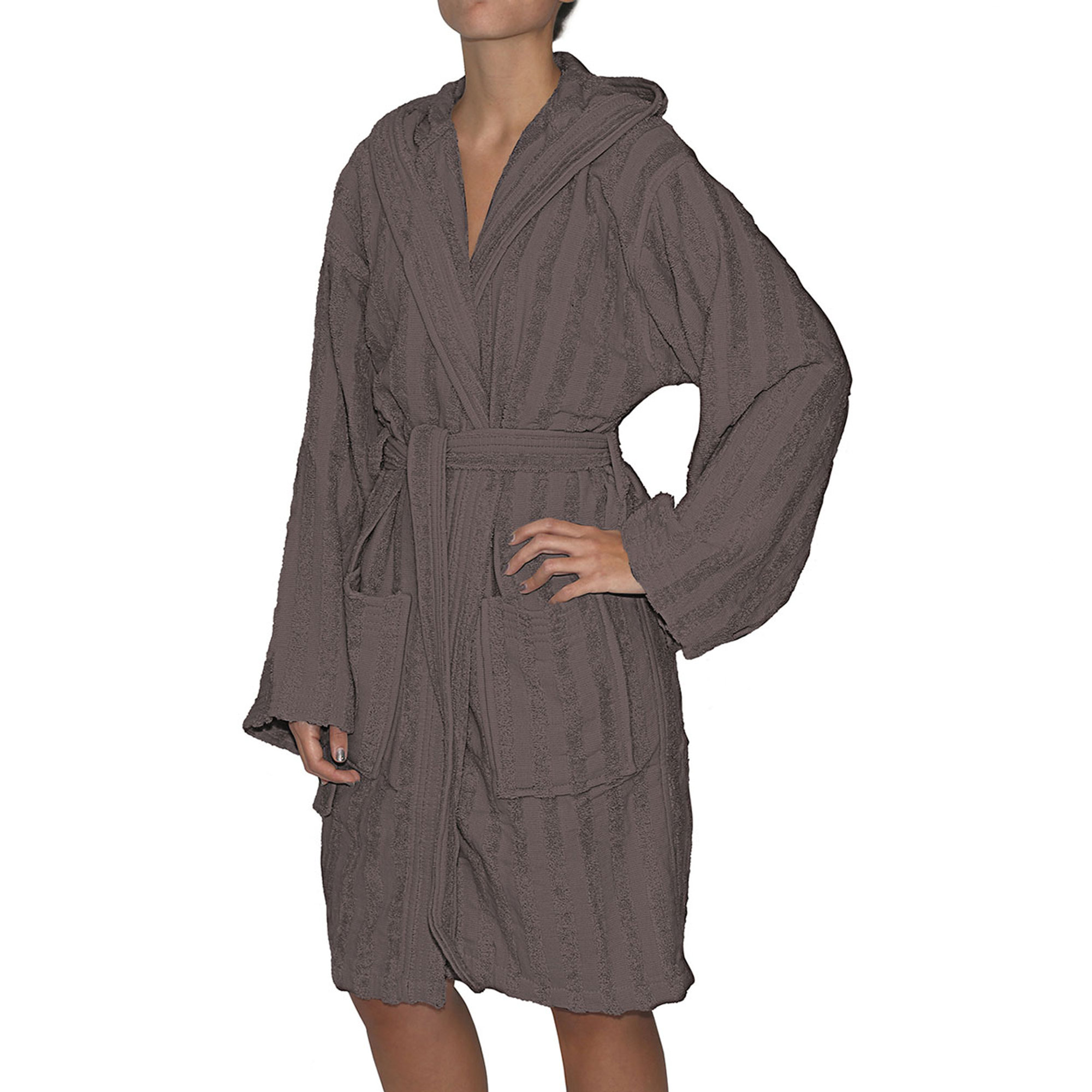 SALLYHORIZON Accappatoio Jacquard in spugna 100% cotone, tortora Avvolgente cotone vista1