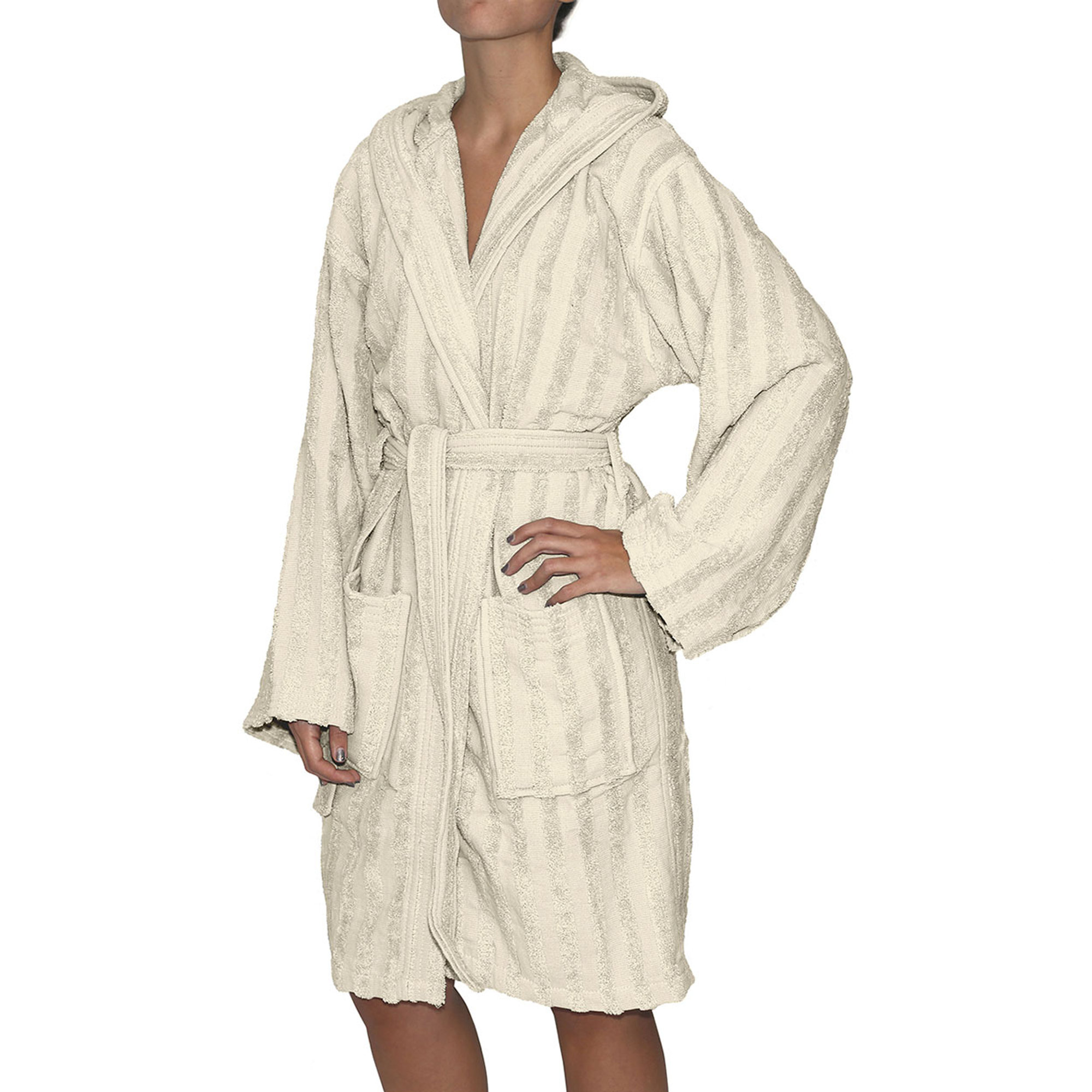 SALLYHORIZON Accappatoio Jacquard in spugna 100% cotone, crema Avvolgente cotone vista1