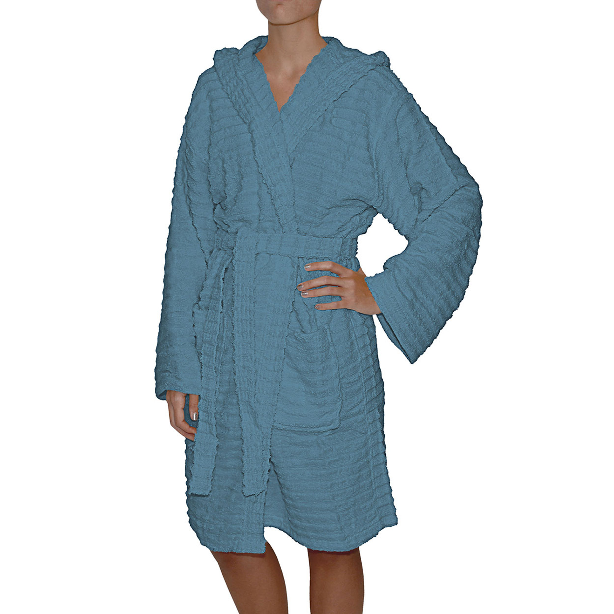 SALLYLINES Accappatoio Jacquard in spugna 100% cotone, petrolio Avvolgente cotone vista1