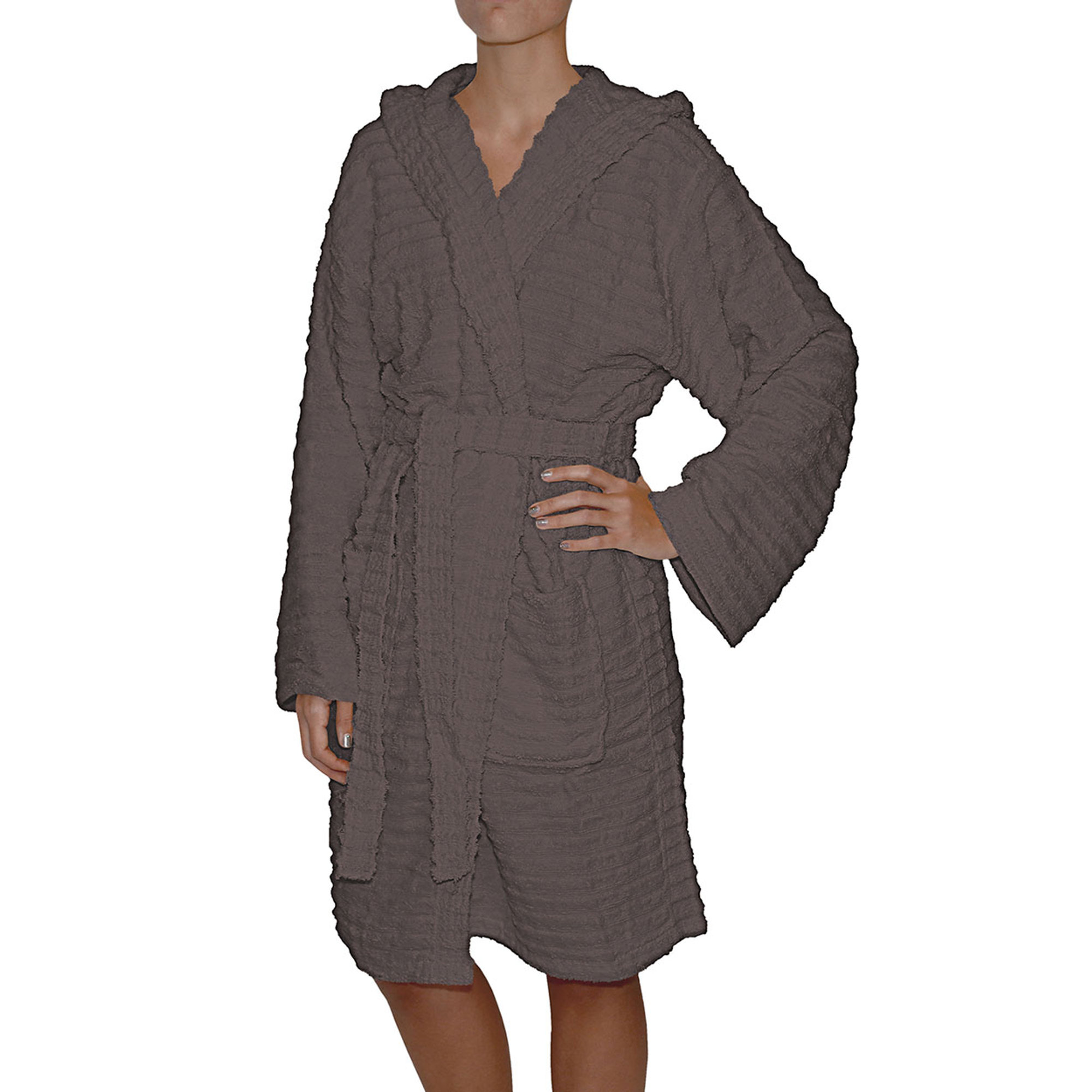 SALLYLINES Accappatoio Jacquard in spugna 100% cotone, tortora Avvolgente cotone vista1