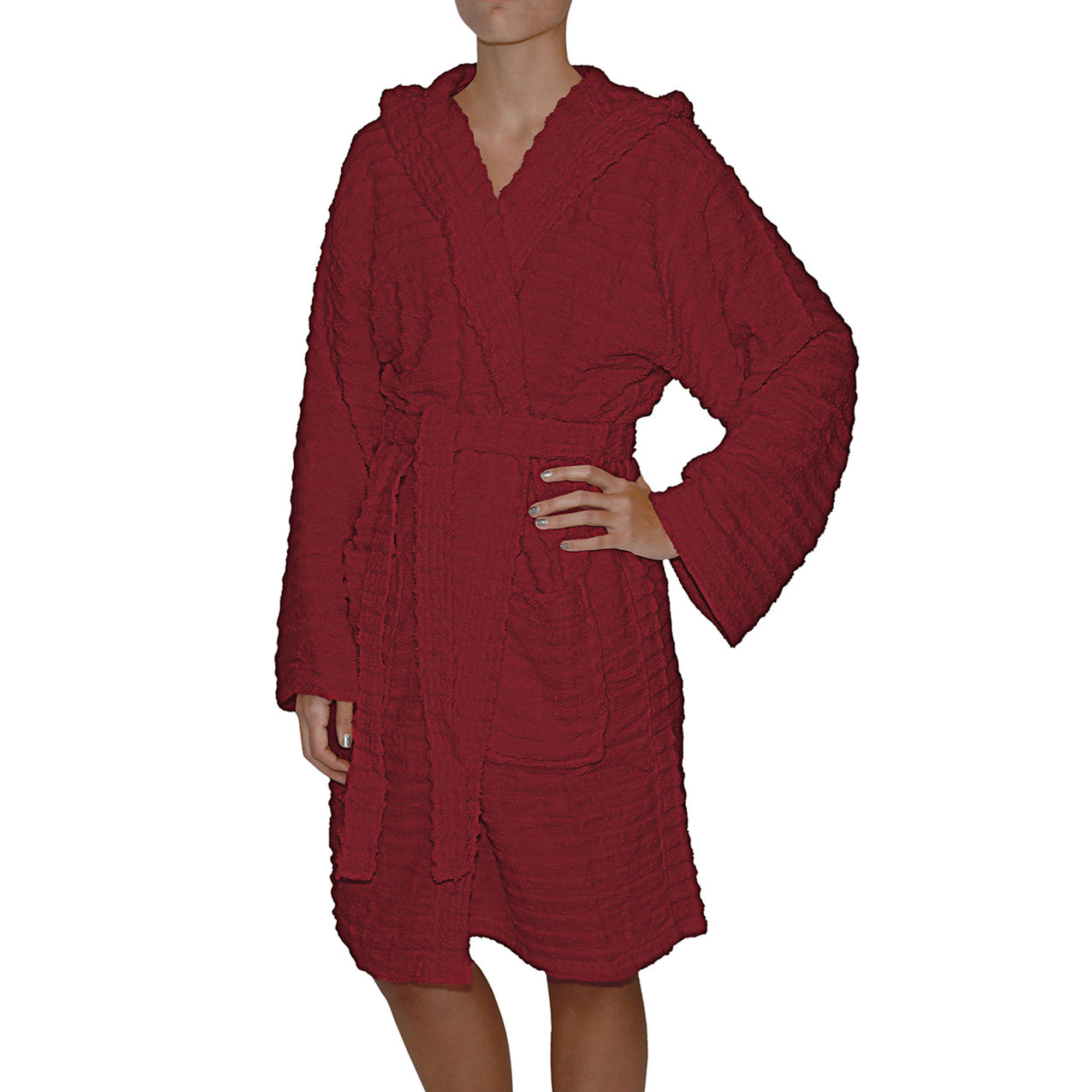 SALLYLINES Accappatoio Jacquard in spugna 100% cotone, bordeaux Avvolgente cotone vista1