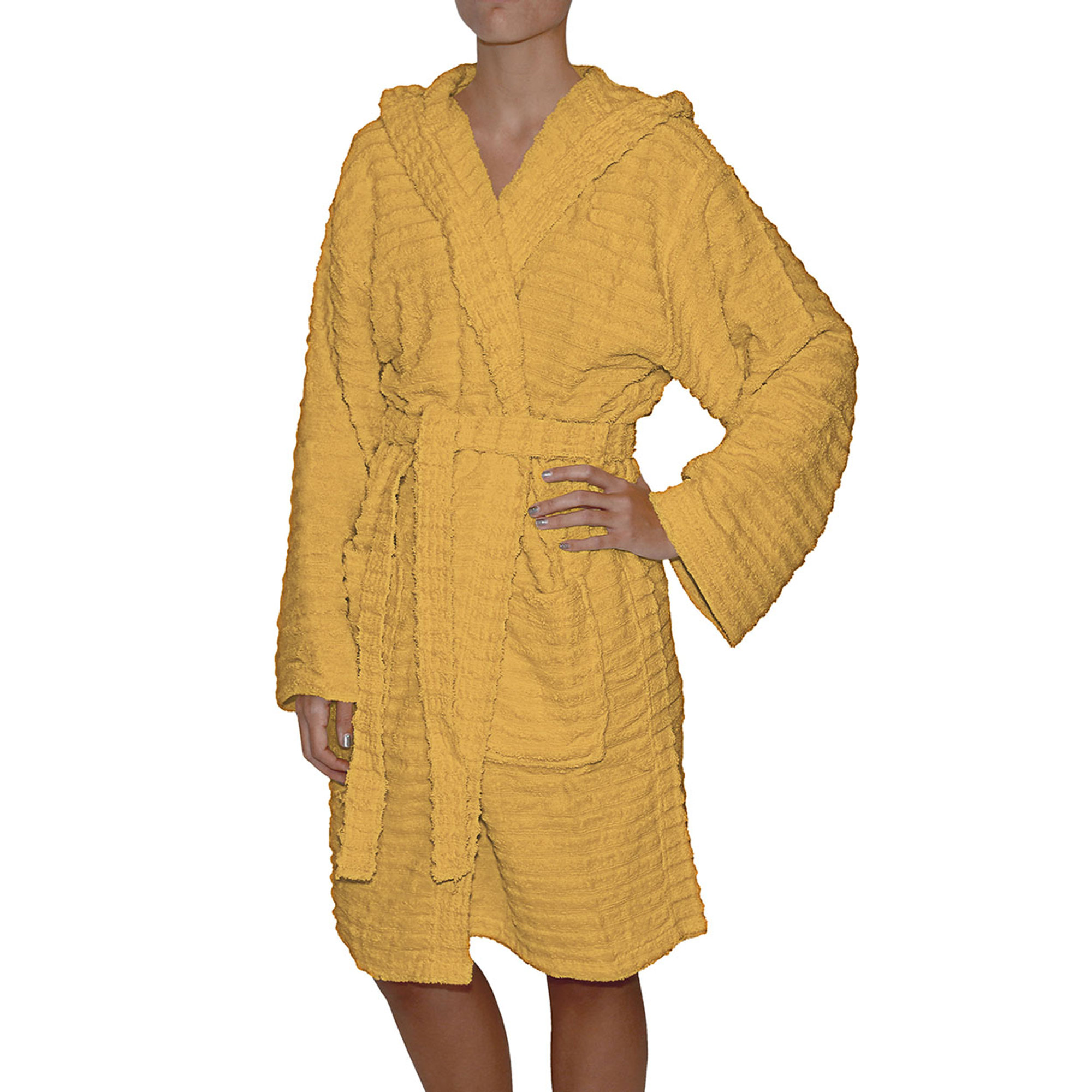 SALLYLINES Accappatoio Jacquard in spugna 100% cotone, senape Avvolgente cotone vista1