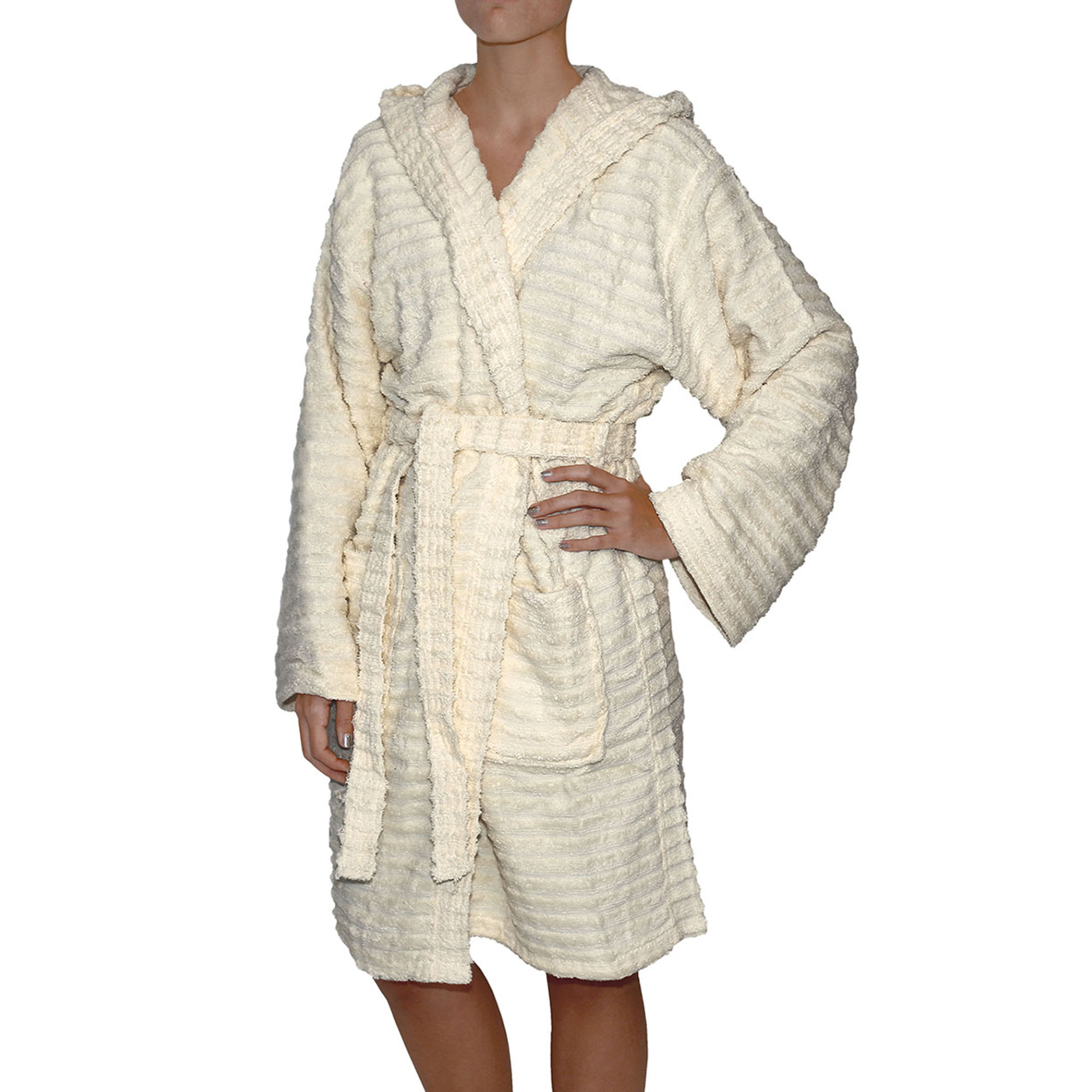 SALLYLINES Accappatoio Jacquard in spugna 100% cotone, crema Avvolgente cotone vista1