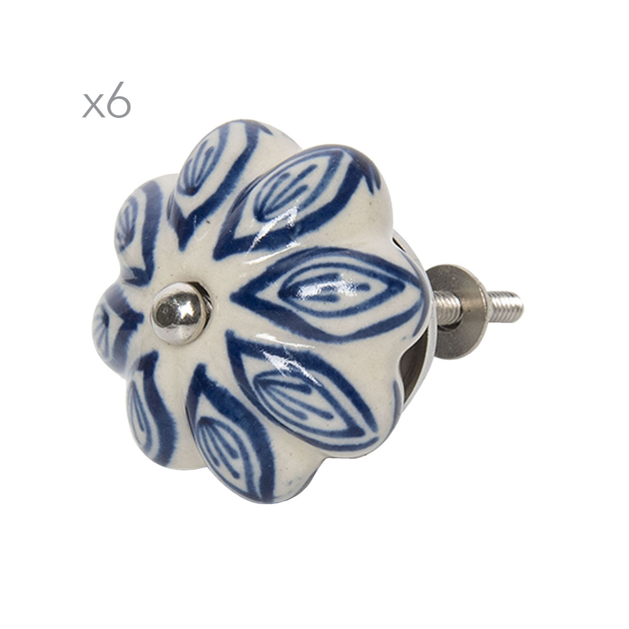 Set 6 pomelli per porta in ceramica, blu Ispirazioni country chic vista0