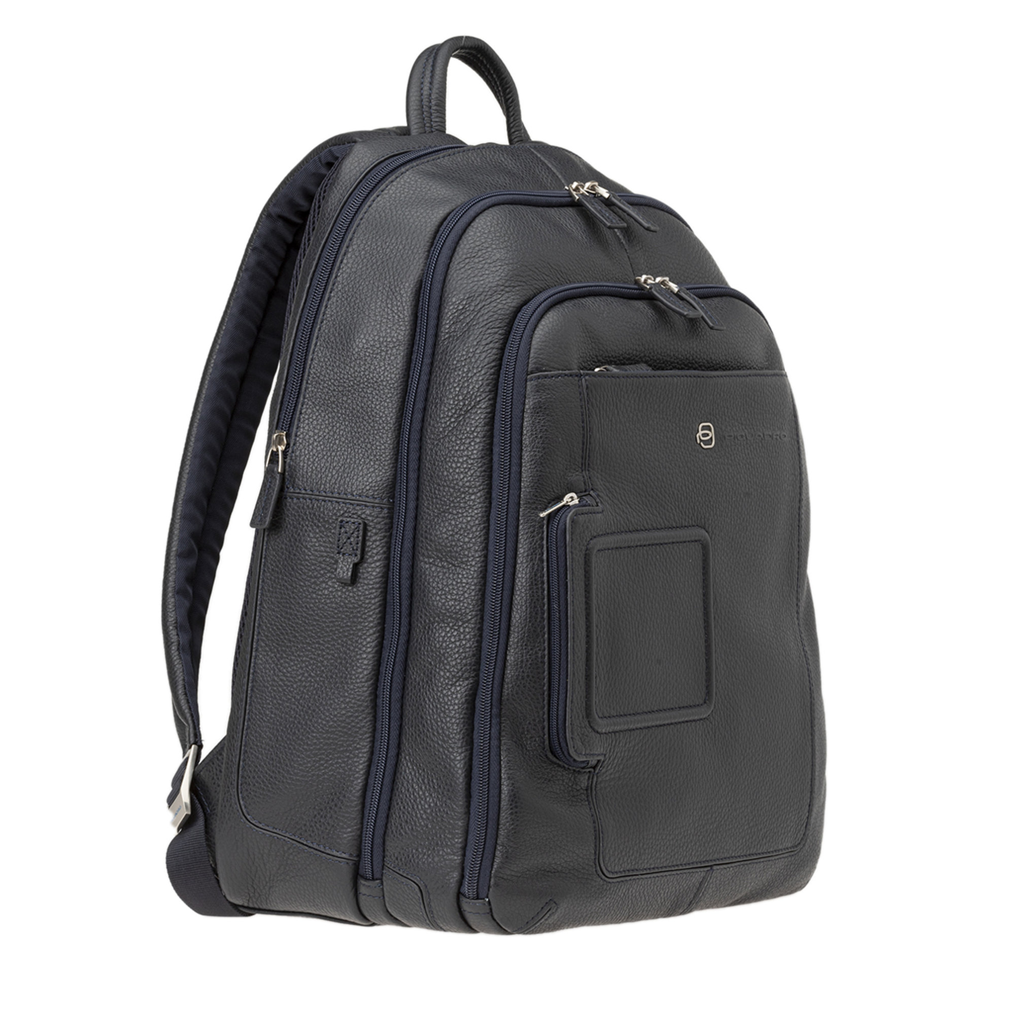 Zaino a tre comparti in pelle blu Piquadro vista1