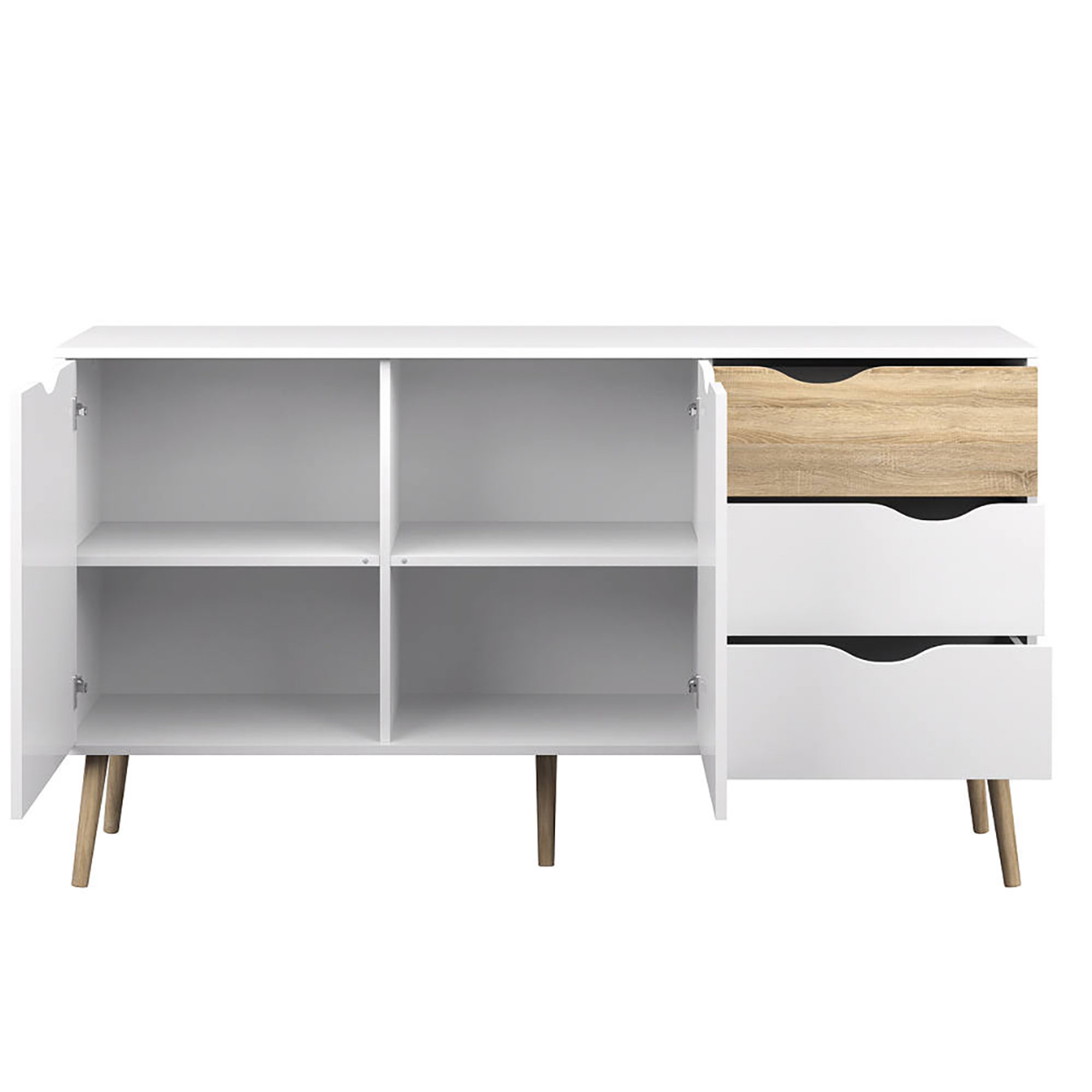 Credenza 2 ante 3 cassetti, bianco/naturale White House vista2