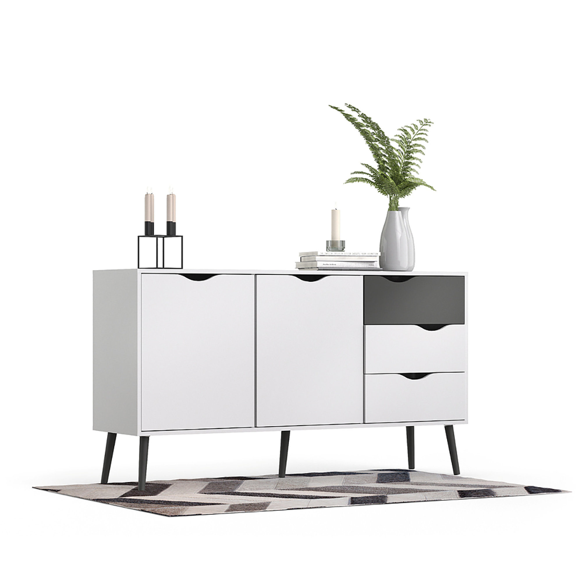 Credenza 2 ante 3 cassetti, bianco/nero White House vista4