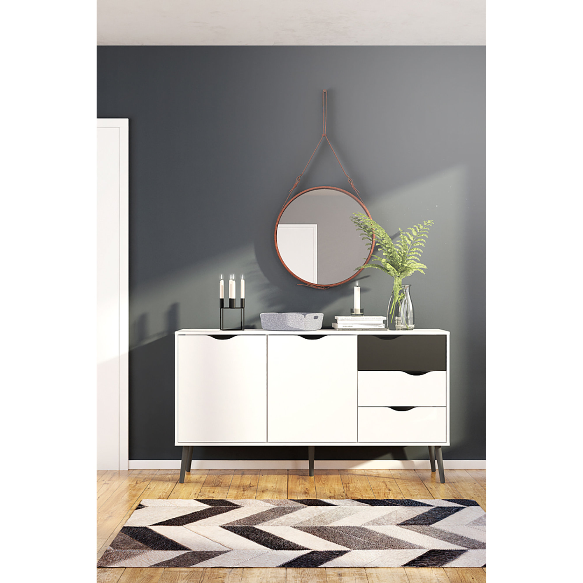 Credenza 2 ante 3 cassetti, bianco/nero White House vista5