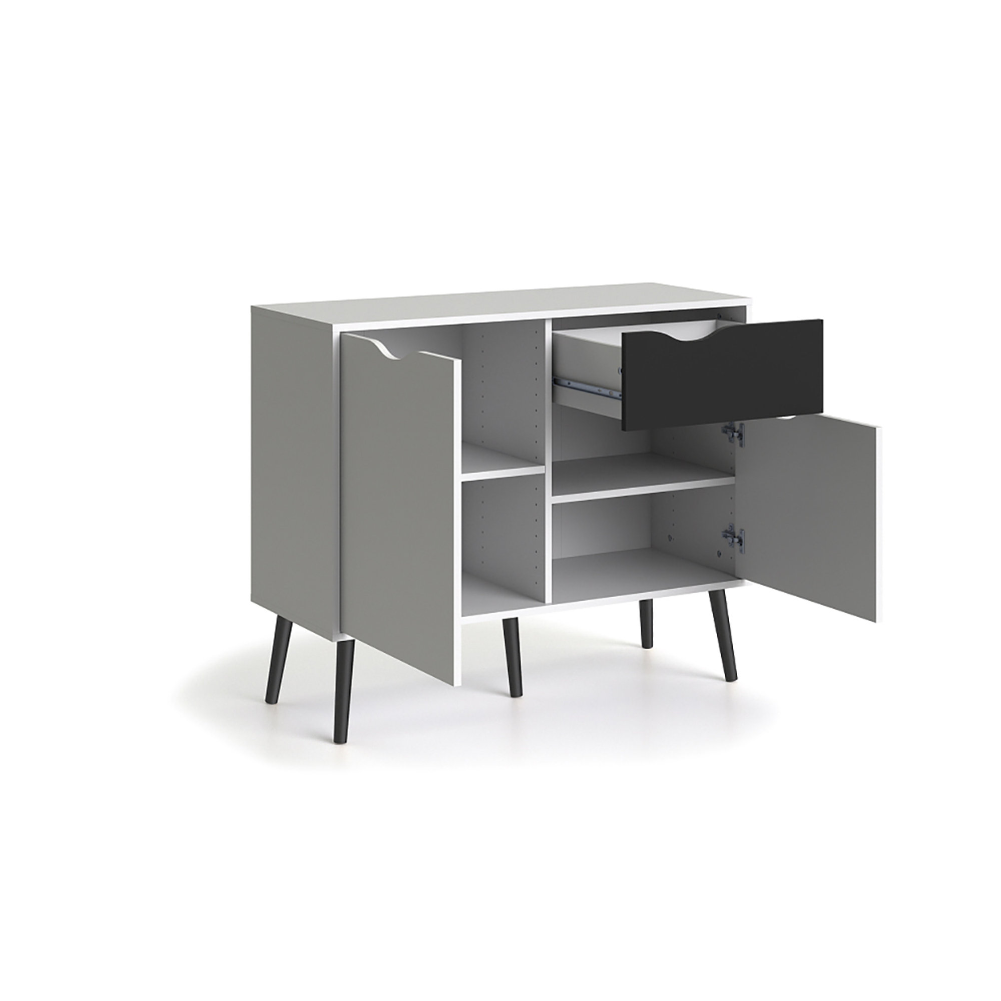 Credenza 2 ante 1 cassetto, bianco/nero White House vista3