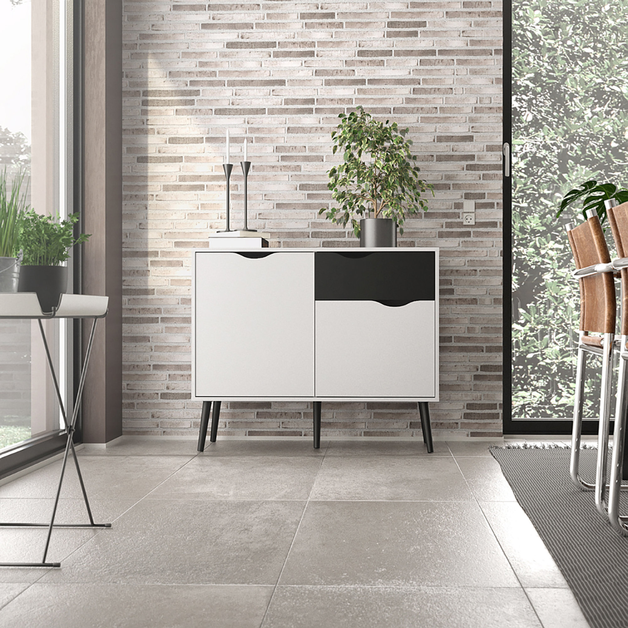 Credenza 2 ante 1 cassetto, bianco/nero White House vista6