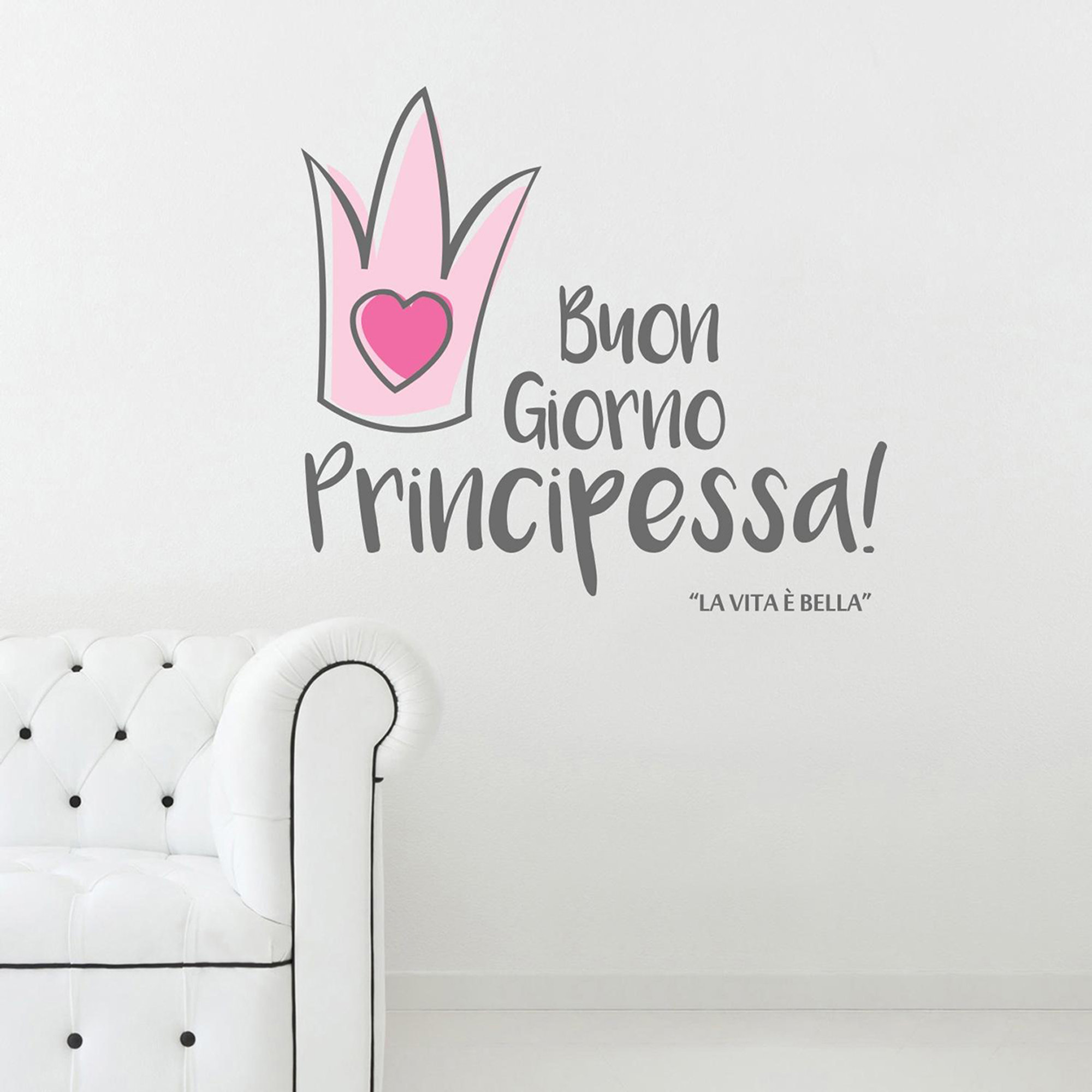 Adesivo da muro "Buongiorno Principessa", rosa/grigio White House vista1