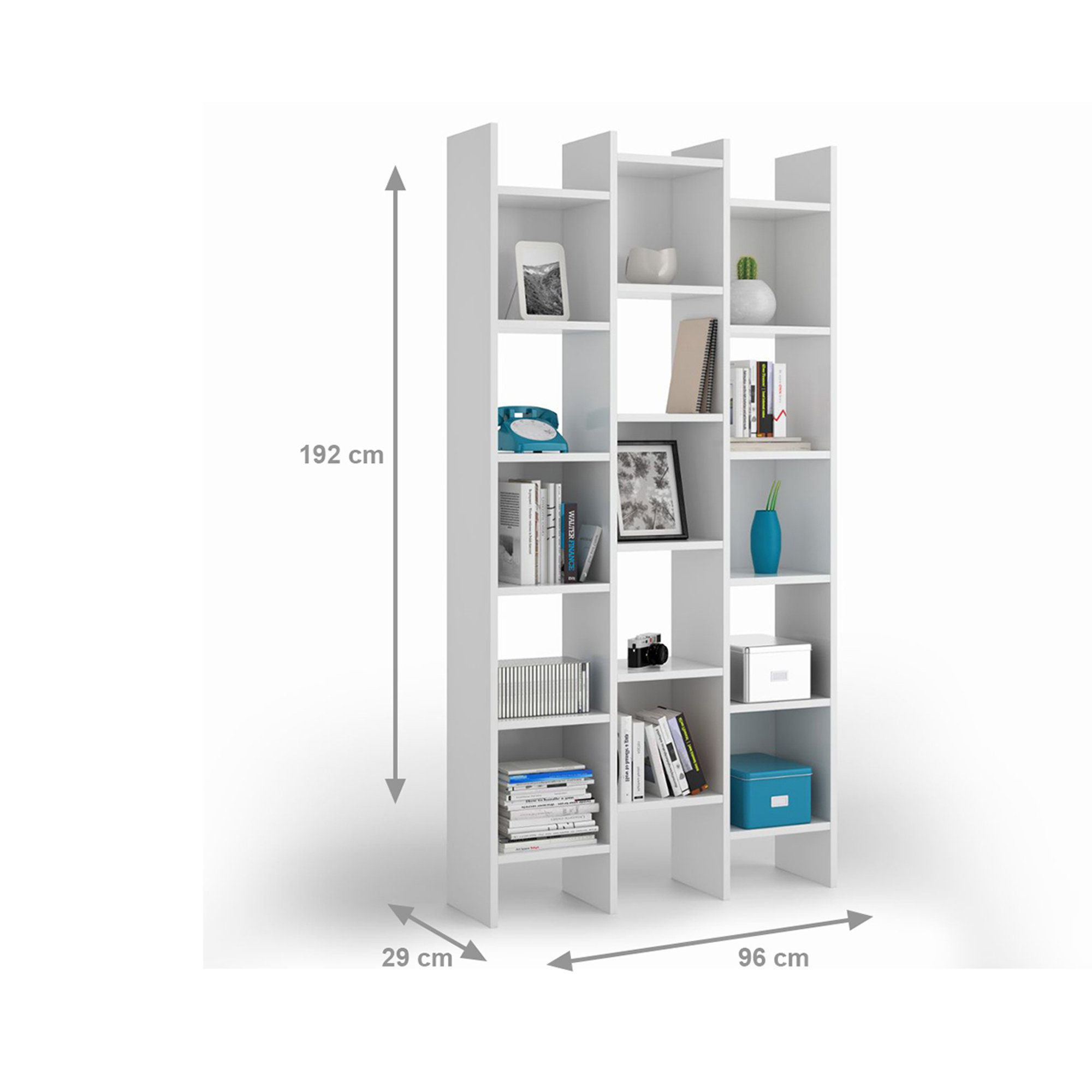 Libreria alta in laminato, bianco White House vista1