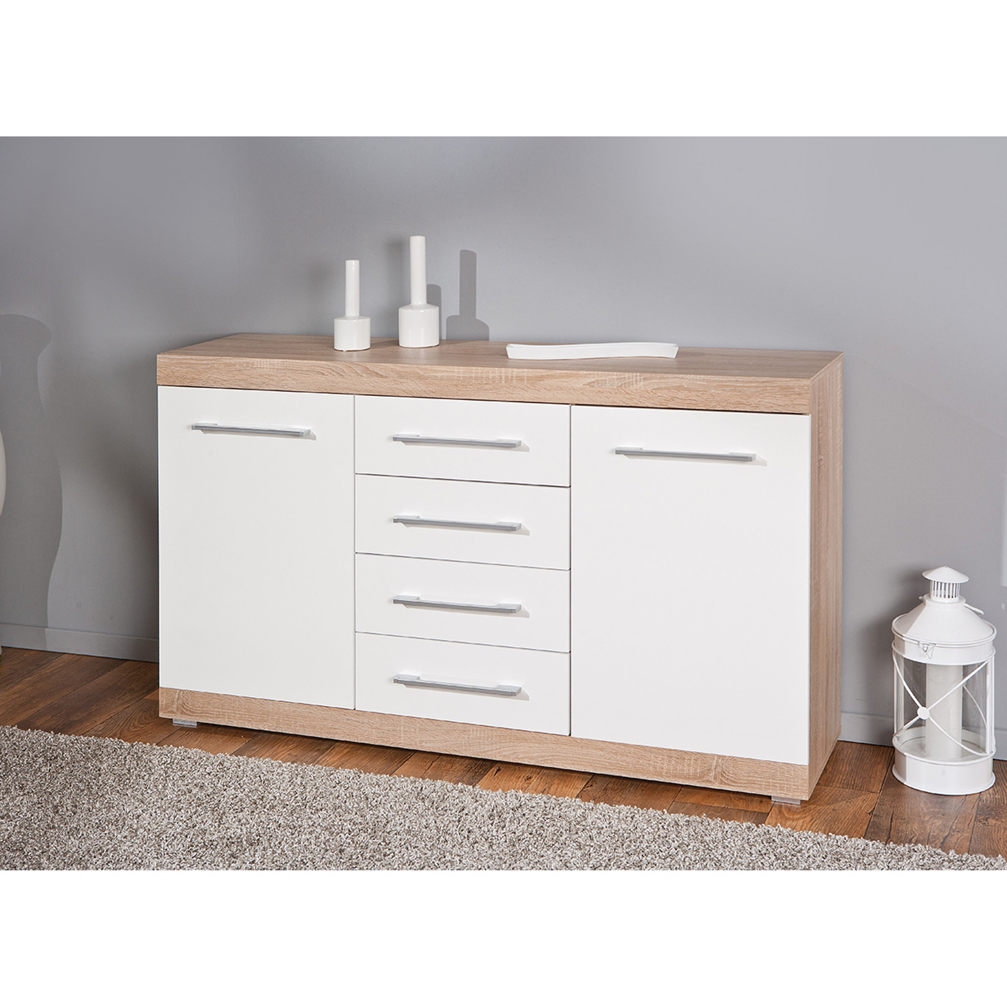 Buffet 2 ante 4 cassetti, rovere/bianco White House vista9
