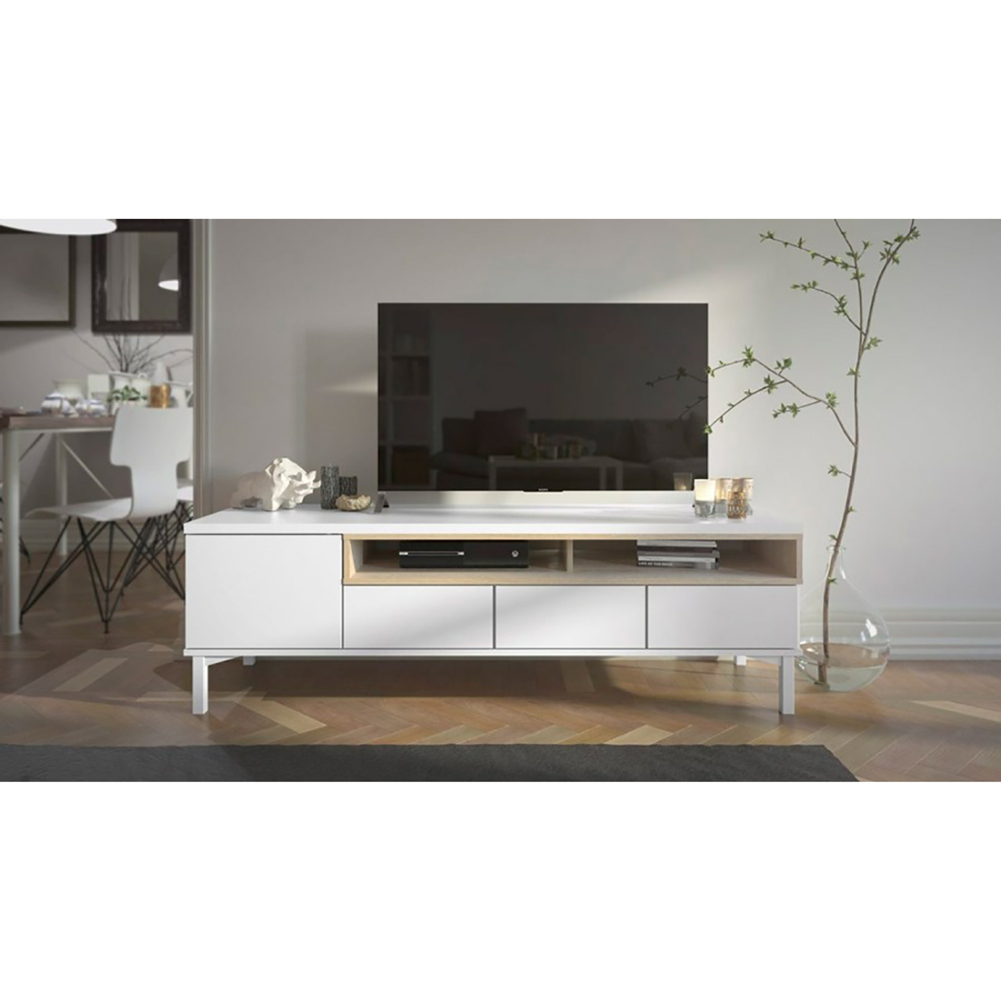 Mobile porta tv, bianco/naturale White House vista3