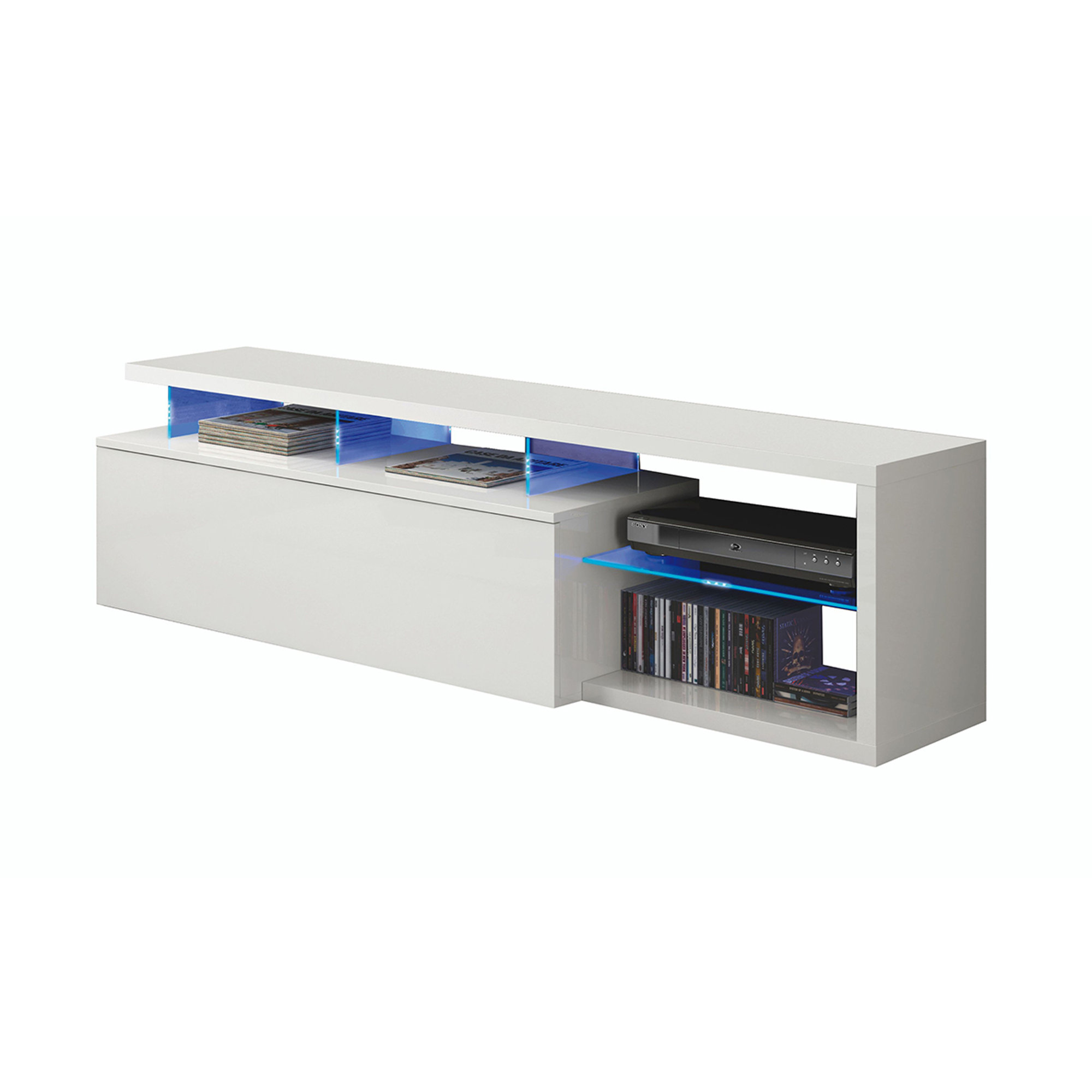 Mobile porta tv 1 anta luci LED, bianco White House vista1
