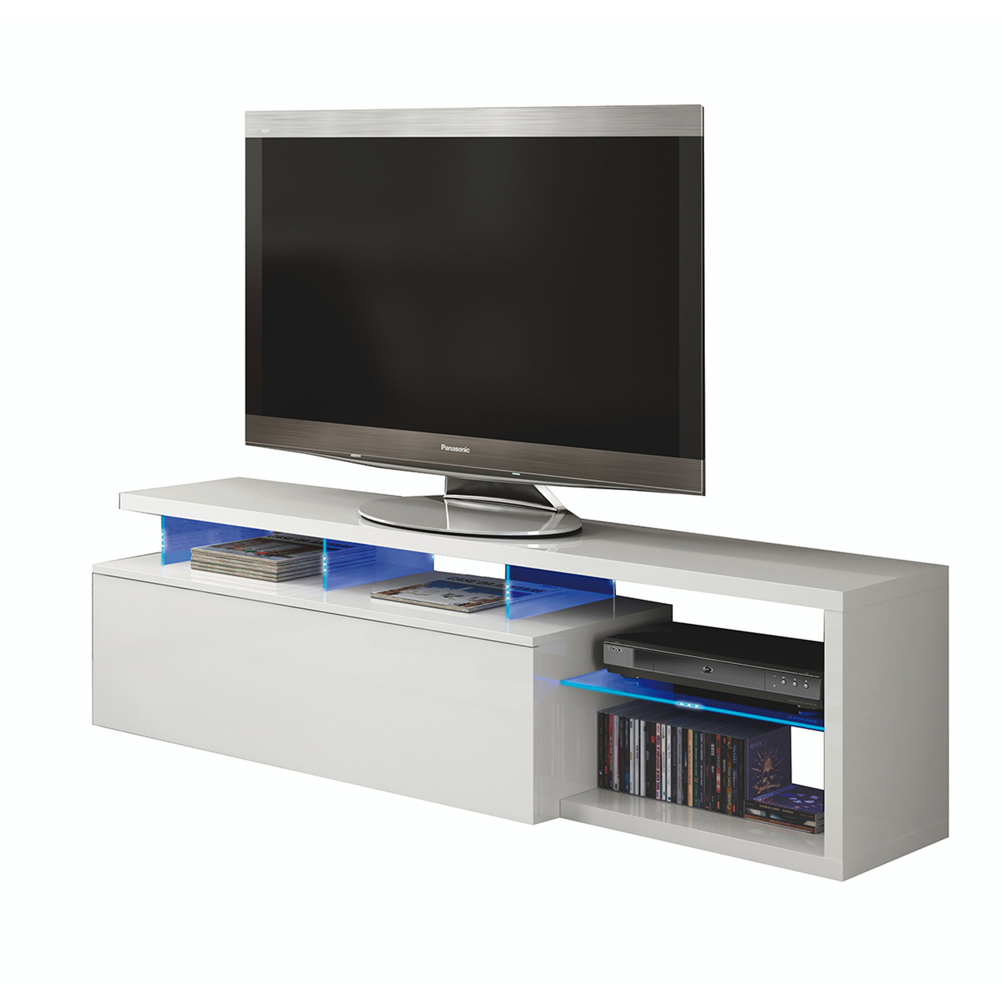 Mobile porta tv 1 anta luci LED, bianco White House vista2