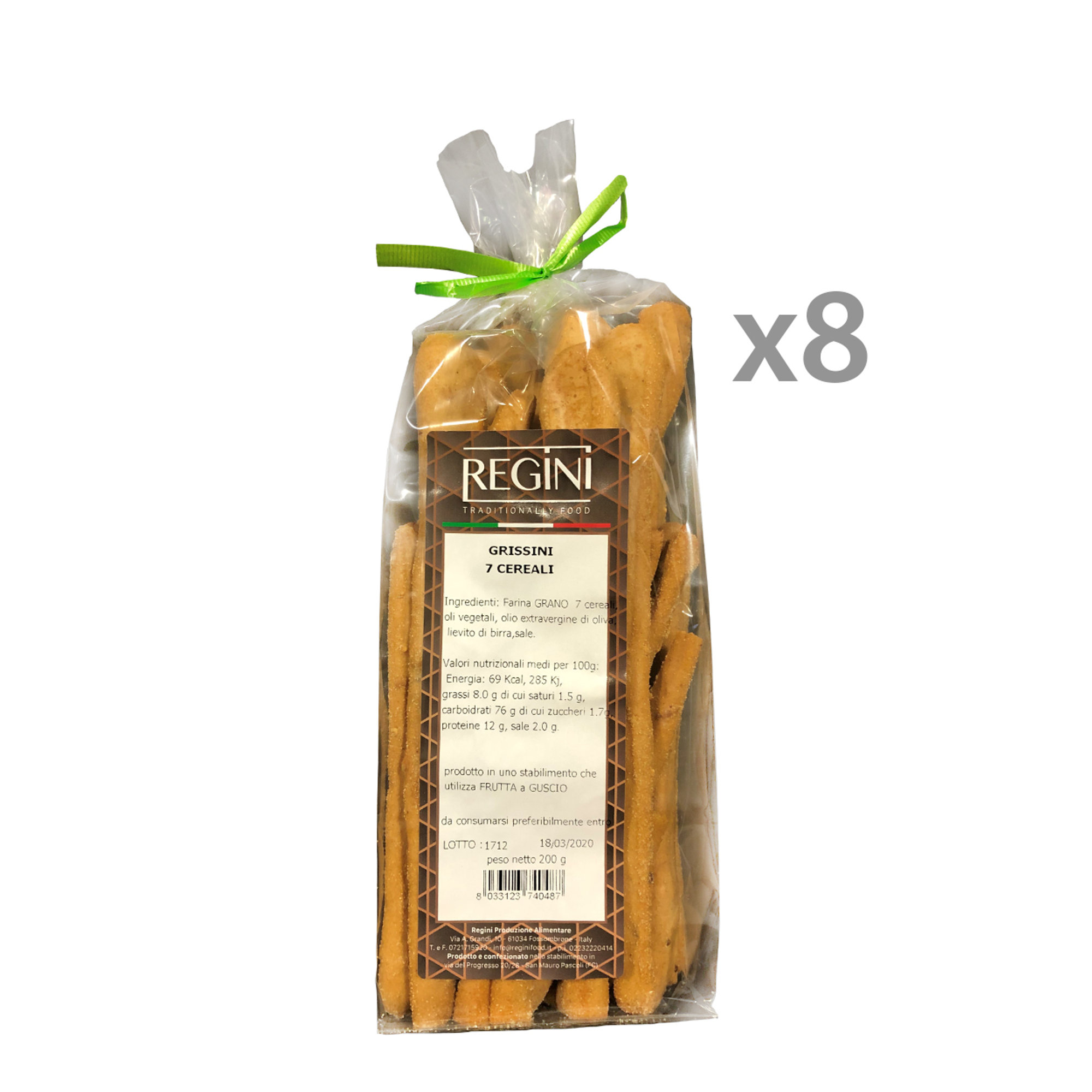 8 confezioni - Grissini 7 Cereali 200 gr Regini vista0