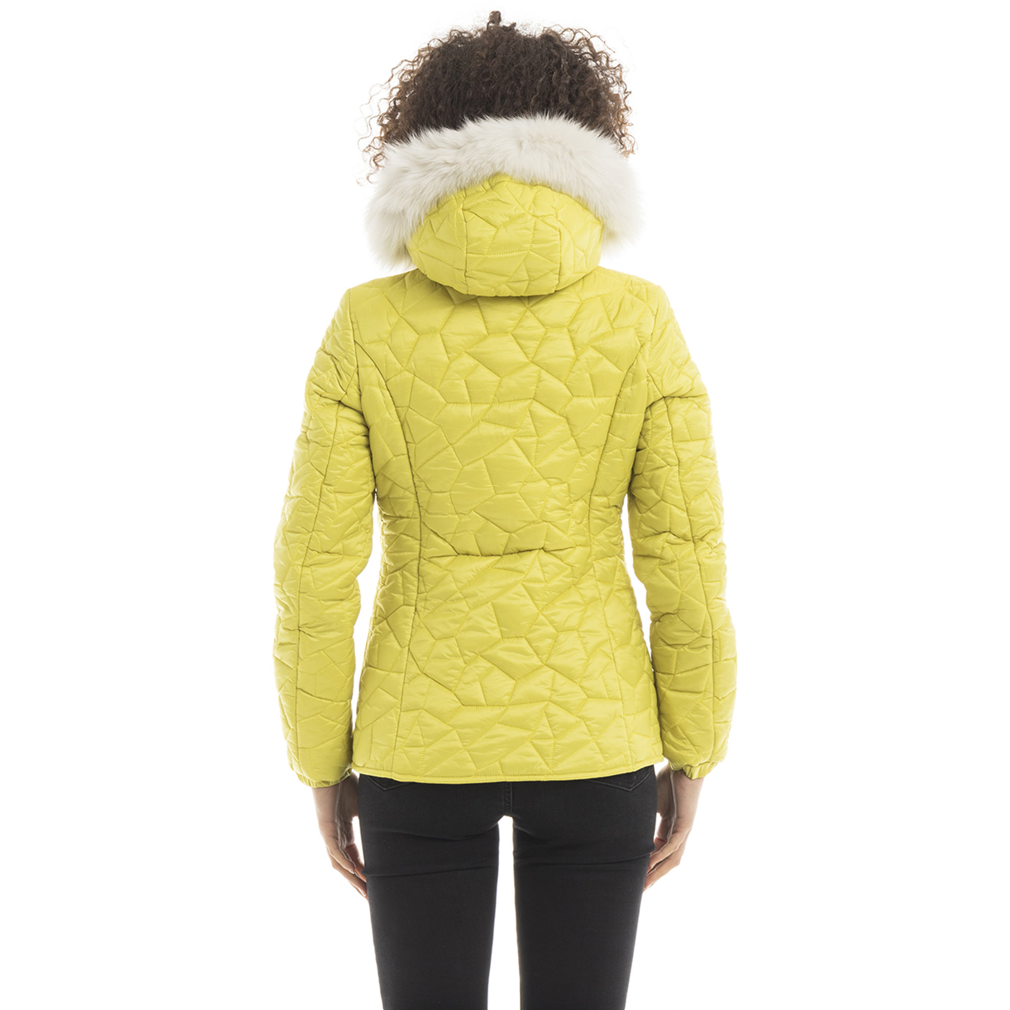 Piumino corto Geena con cappuccio verde lime Refrigiwear vista1