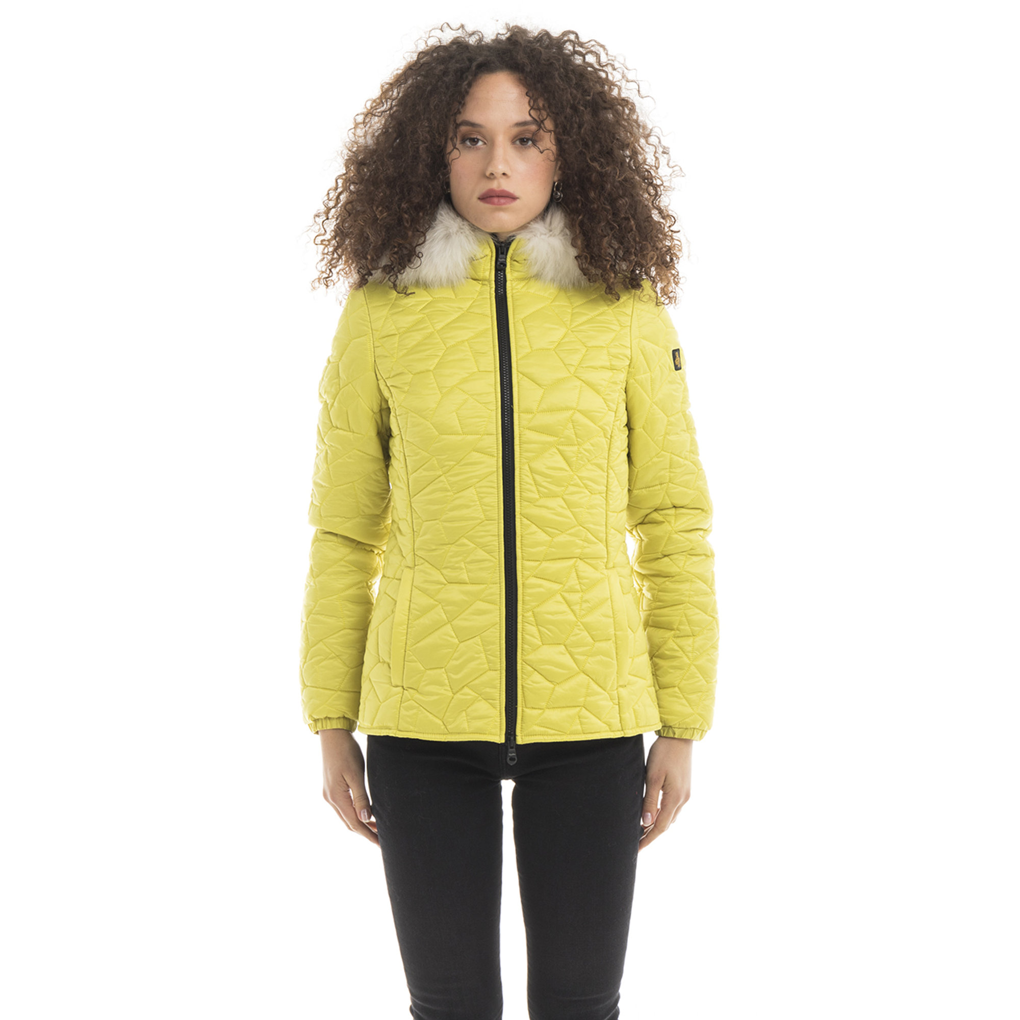 Piumino corto Geena con cappuccio verde lime Refrigiwear vista0