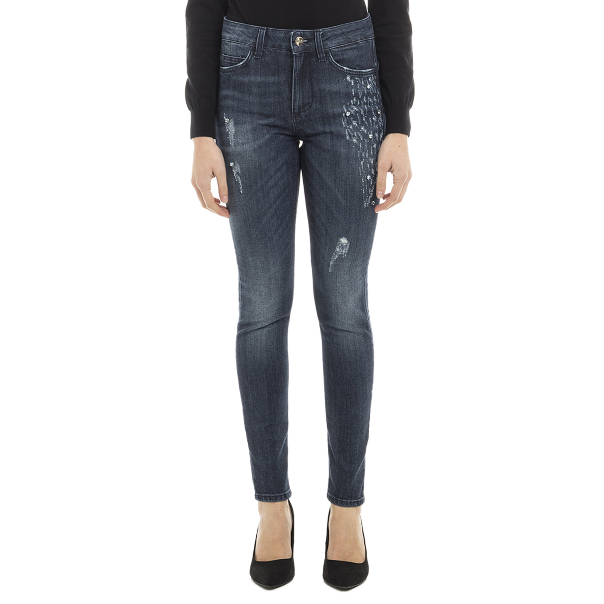 Jeans con rotture a strass blu Liu Jo vista0