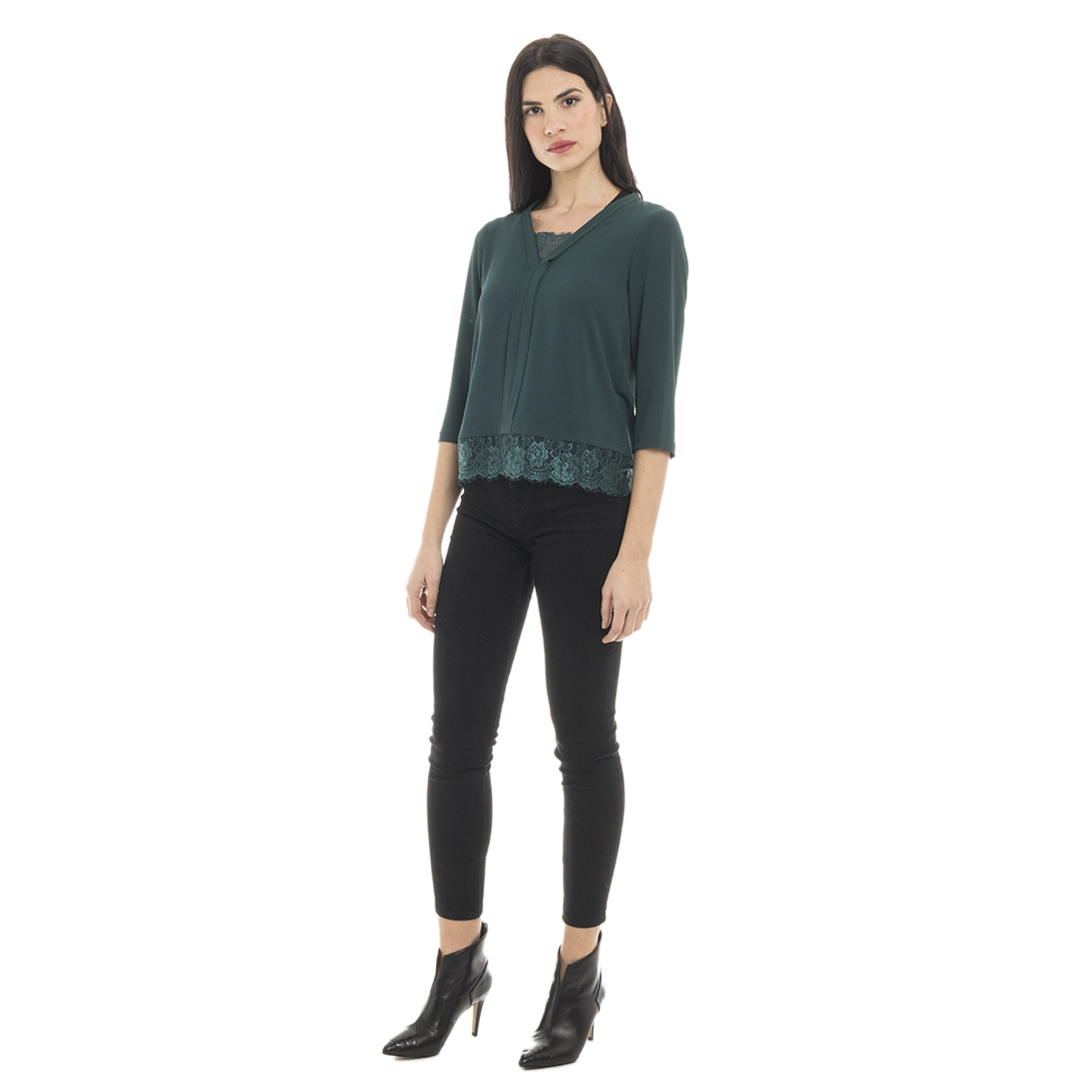 Blusa in crêpe con pizzo verde foresta Liu Jo vista1