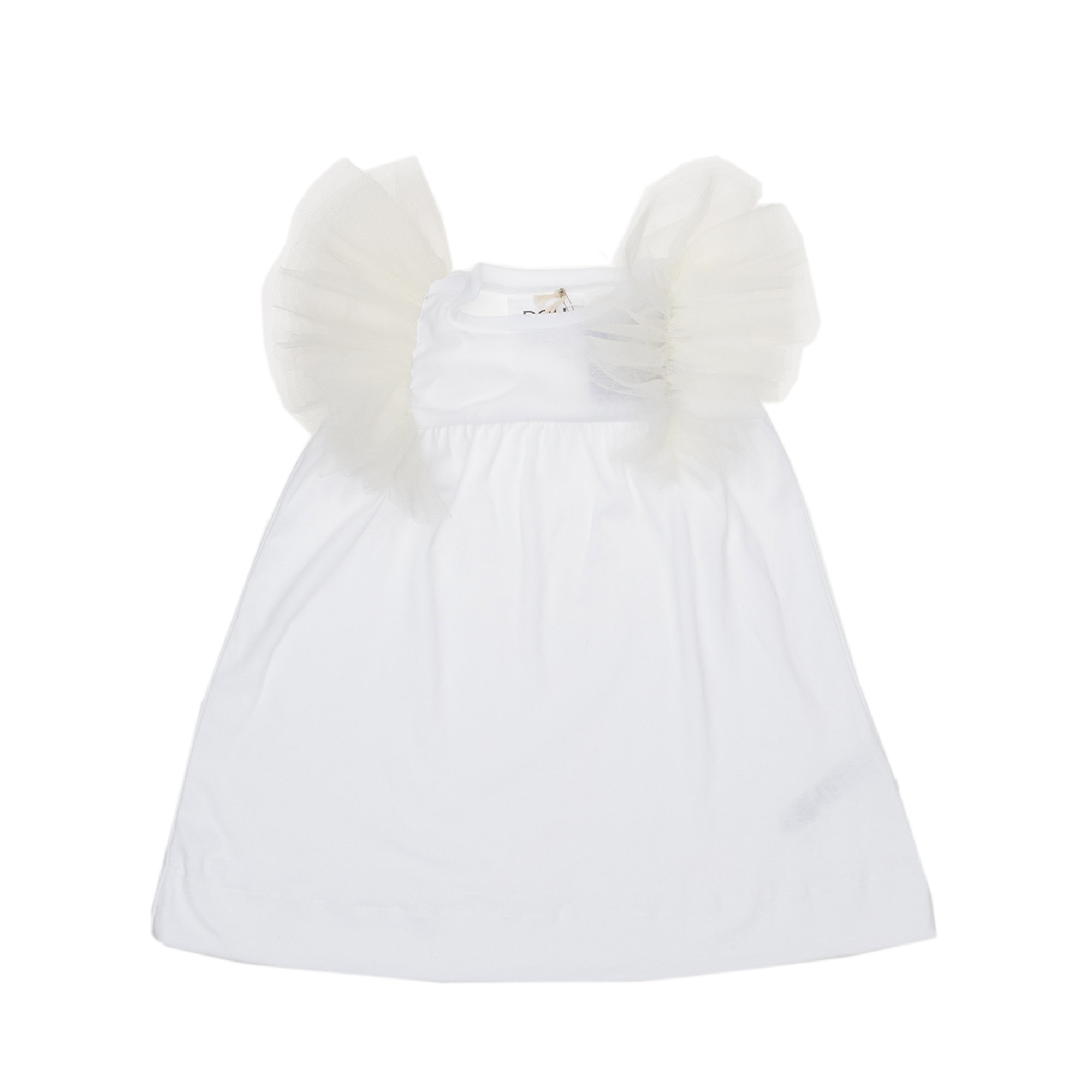 Abito Bimba bianco con frappe in tulle sulle spalle DOUUOD vista1