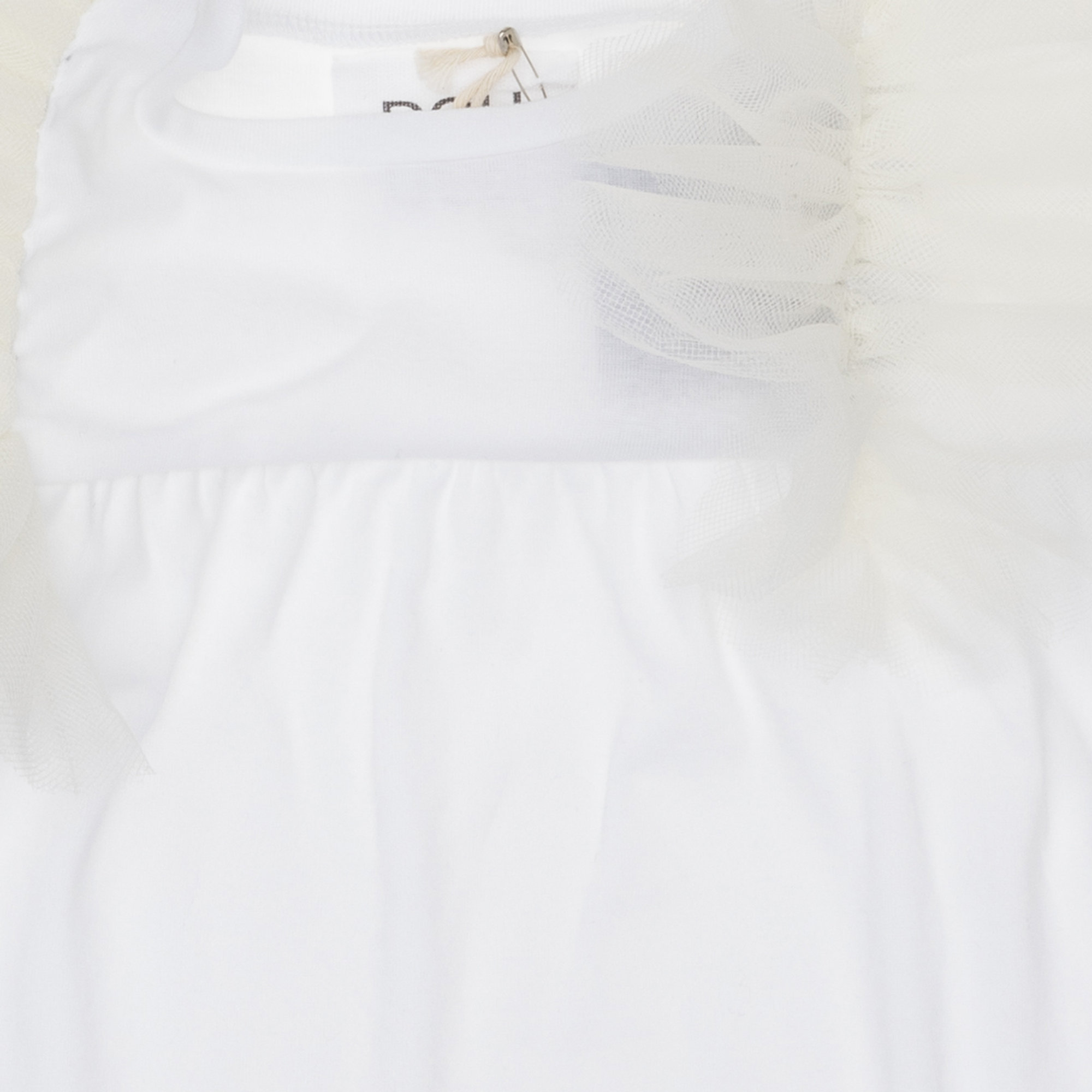 Abito Bimba bianco con frappe in tulle sulle spalle DOUUOD vista2