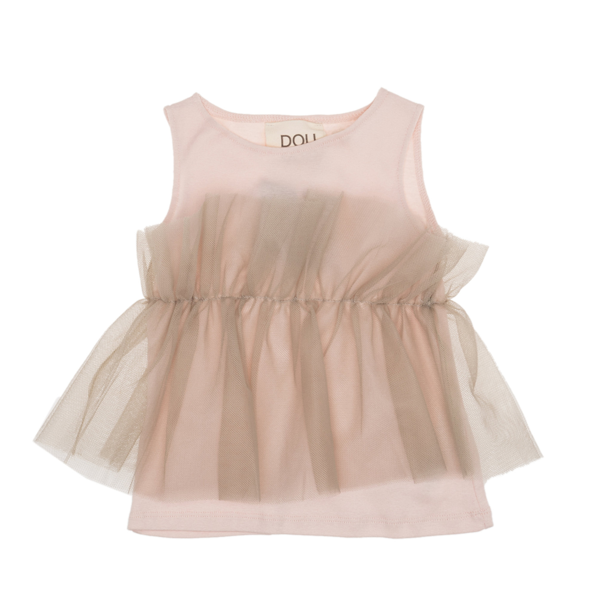 Top bimba rosa con dettaglio in tulle beige DOUUOD vista0