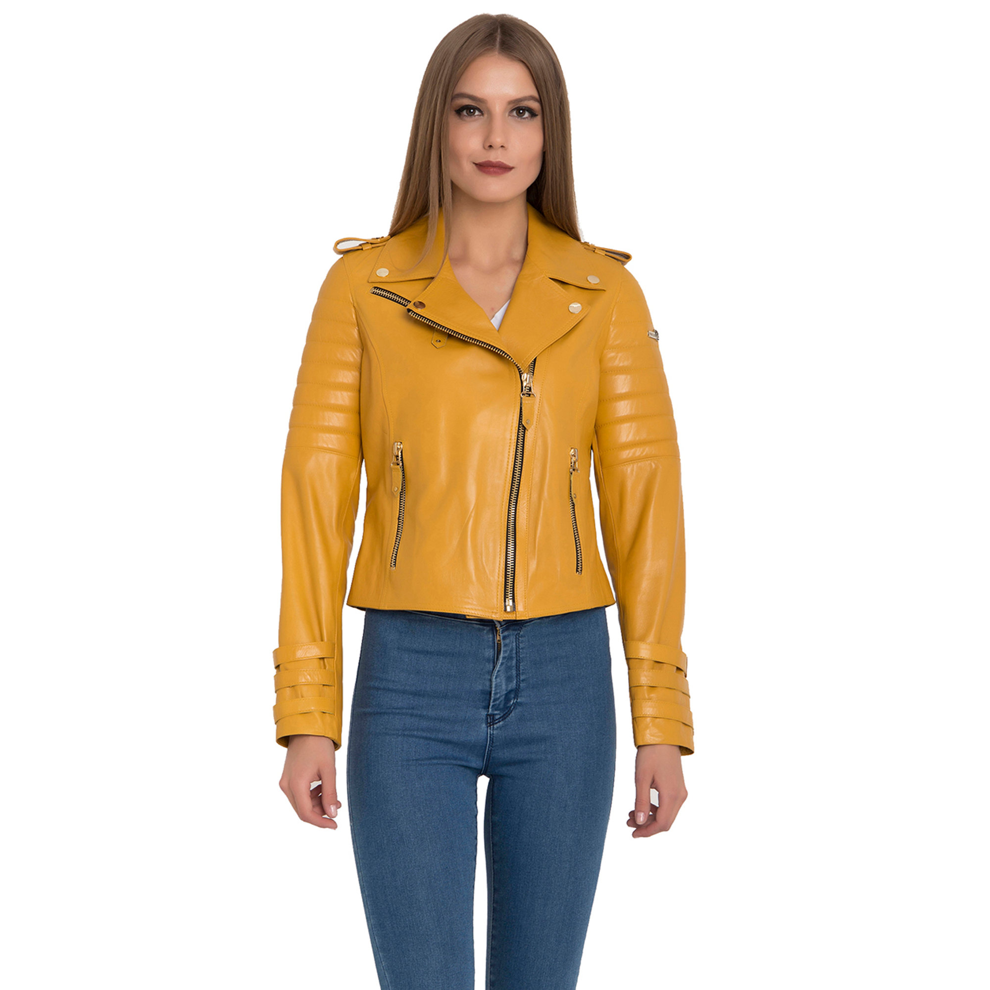Giacca giallo biker con cerniere a contrasto Iparelde vista0