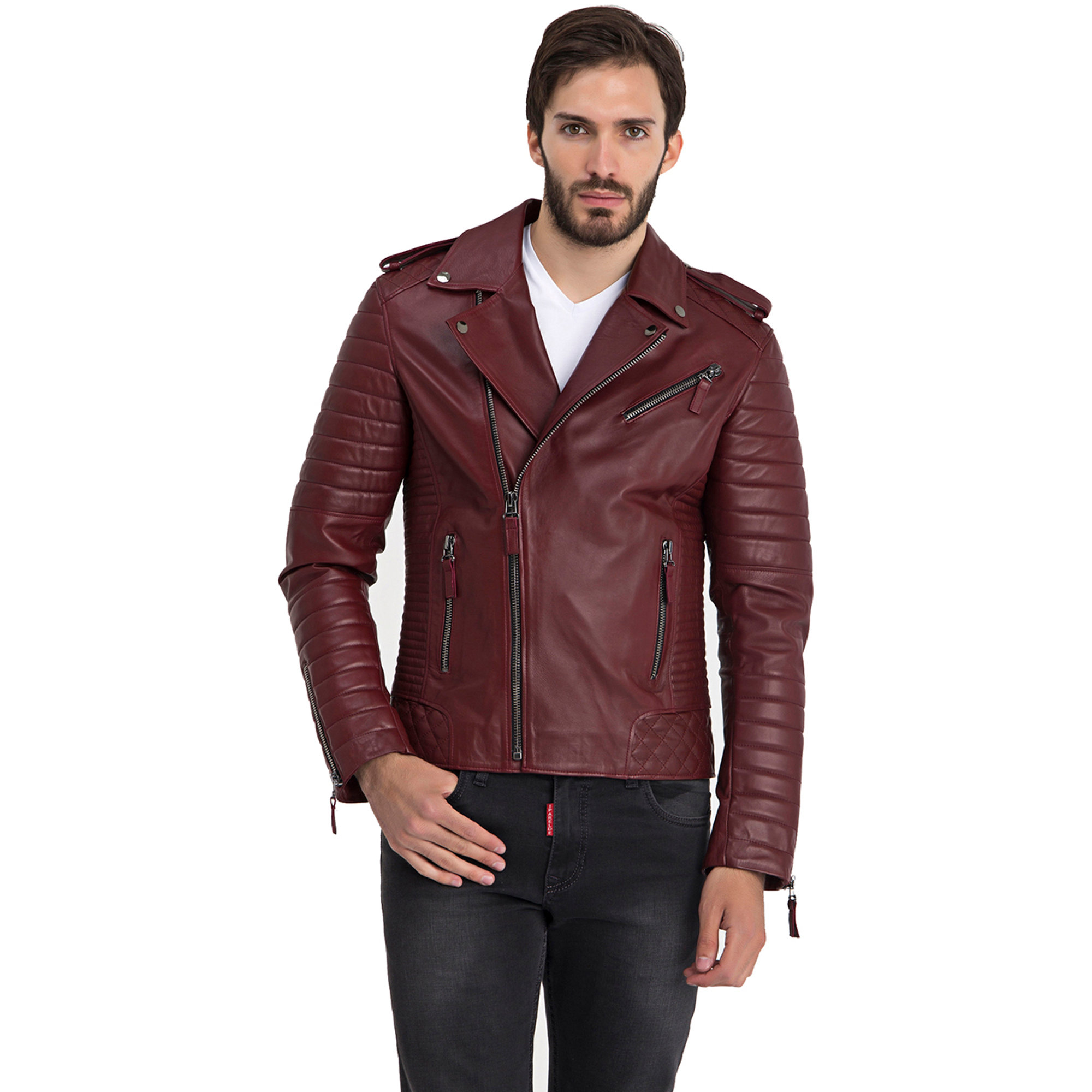 Giacca biker bordeaux con dettaglio zip ai polsi Iparelde vista0