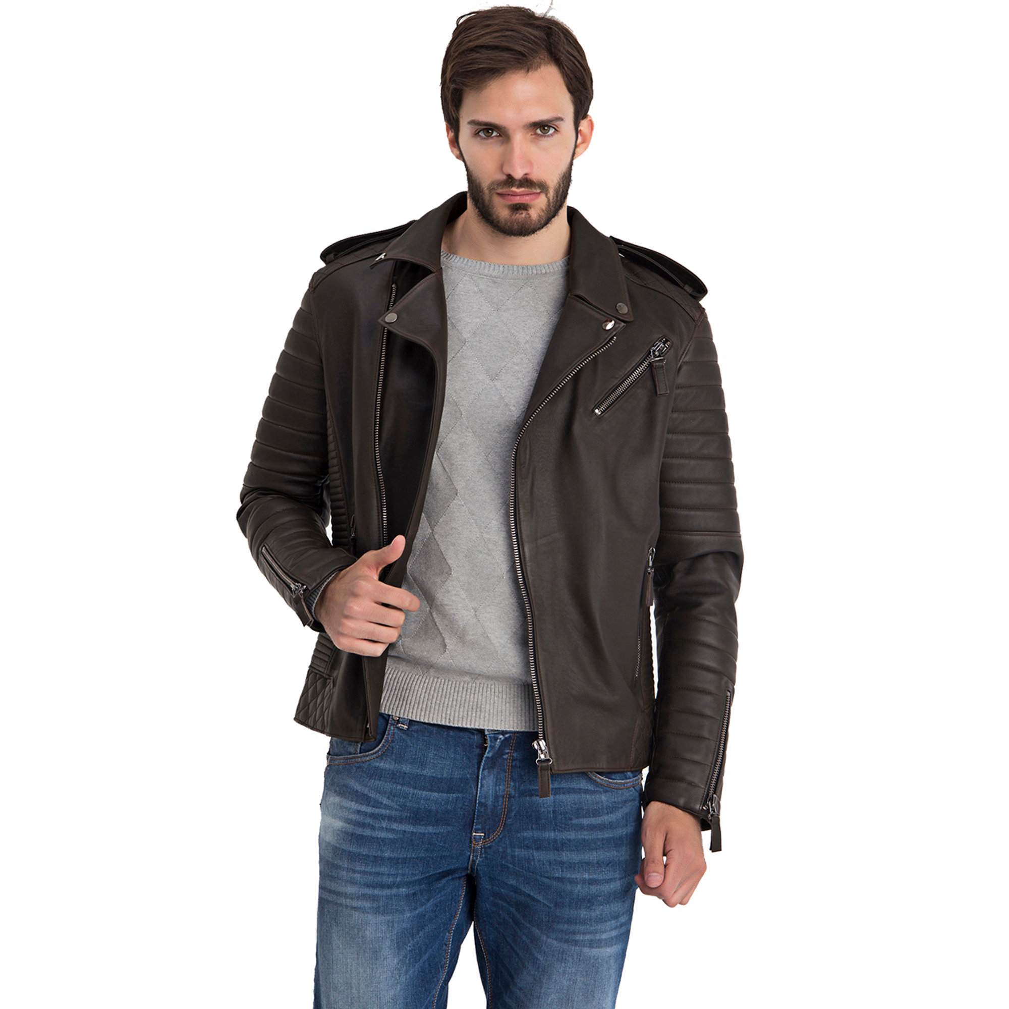 Giacca biker verde con dettaglio zip ai polsi Iparelde vista3