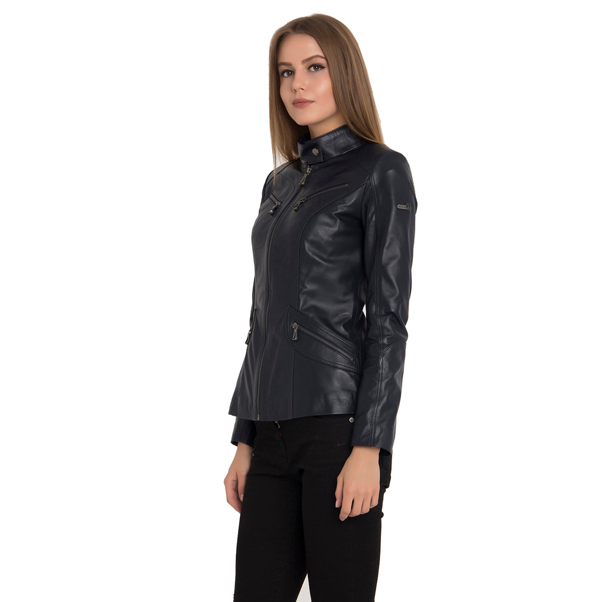 Giacca blu scuro svasata con zip Iparelde vista3
