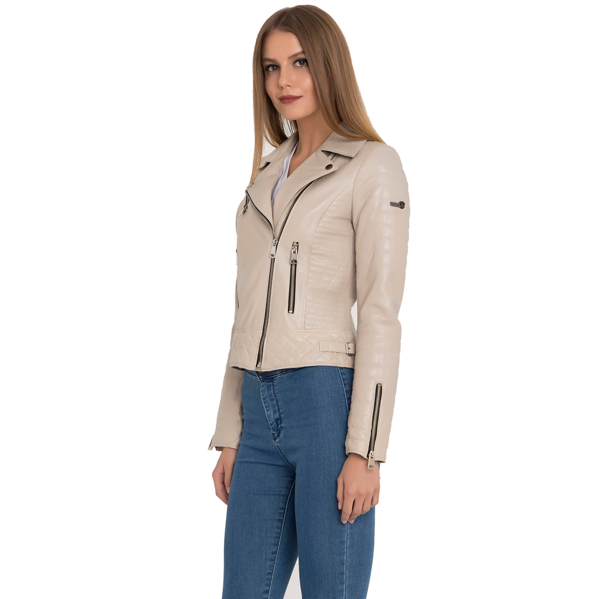 Giacca biker corto beige Iparelde vista1