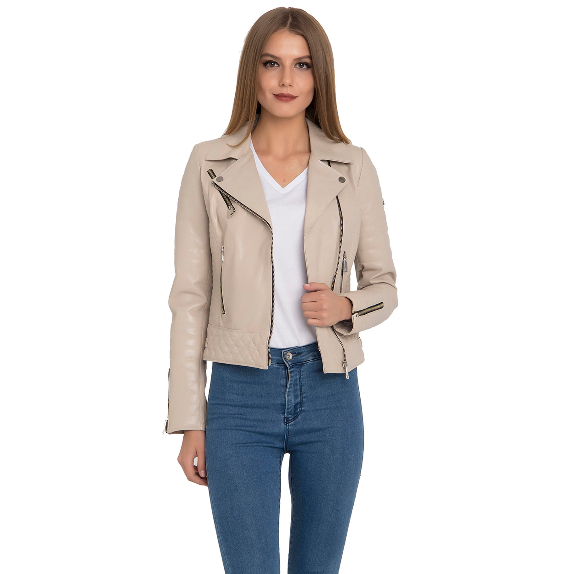 Giacca biker corto beige Iparelde vista3